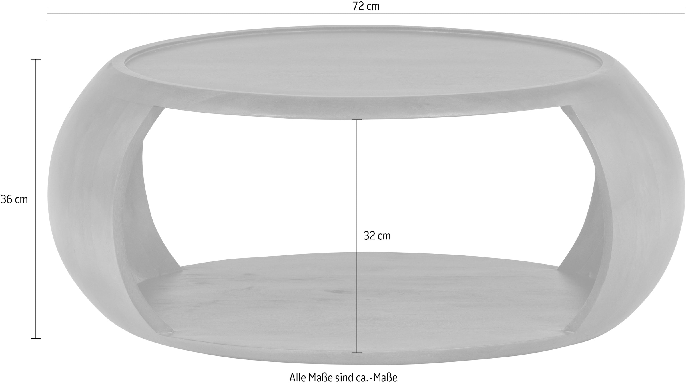 WOOOD Couchtisch »Cole mit Massivmangoholz und Aussparung B 72 x T 72 x H 36 cm« Organische Formgebung, Tragkraft 11,3 kg, für den Innenbereich