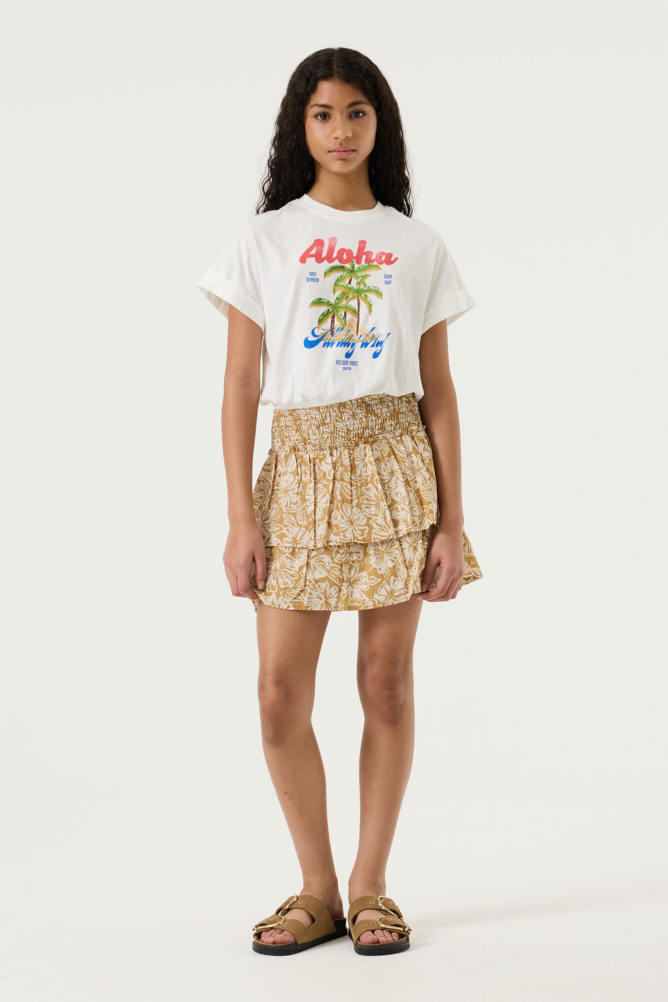 Garcia Shirt à col rond court, avec grand imprimé frontal, for Girls