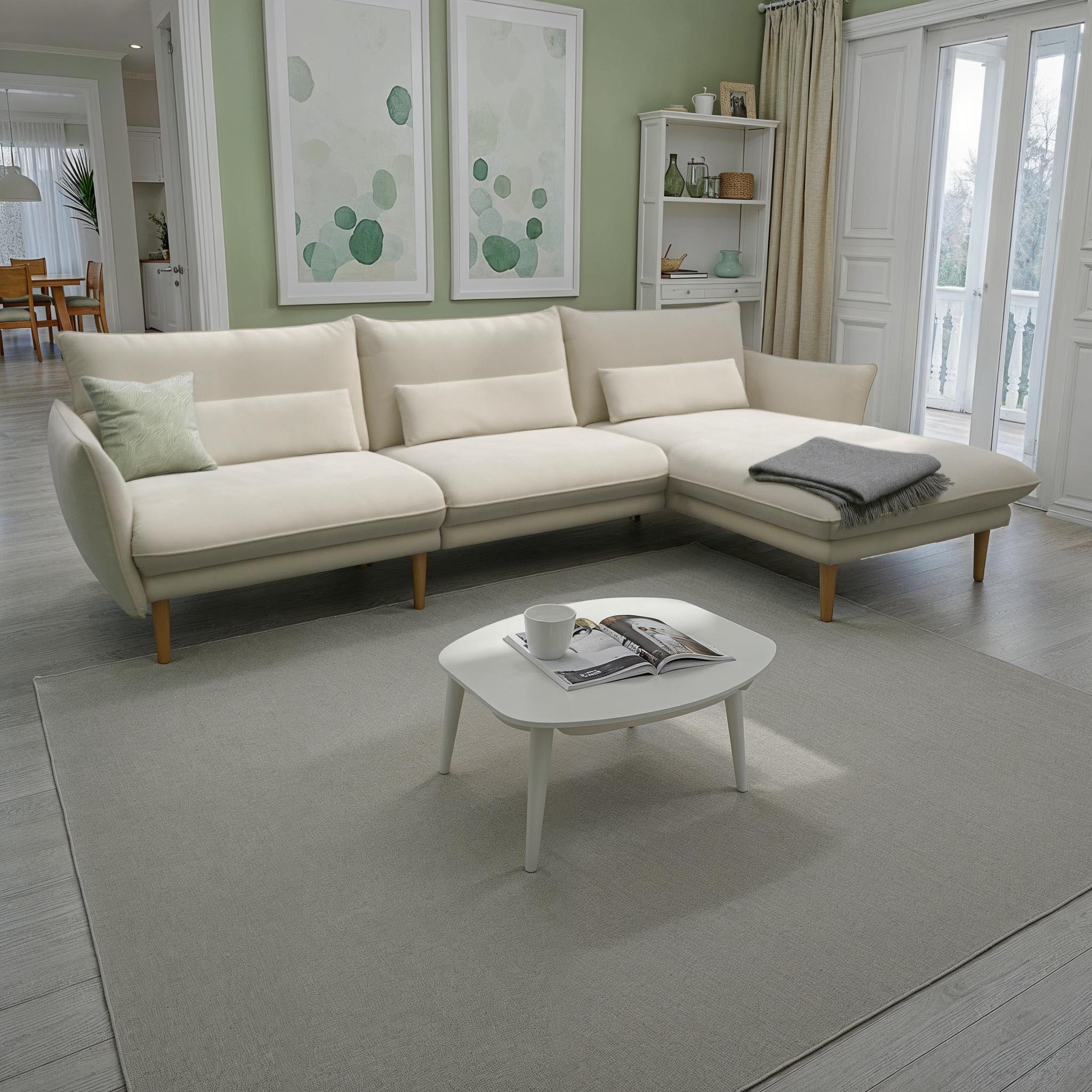 DOMO collection Canapé d'angle »Leuven modern mit schmalen Armlehnen, Breite 282 cm, L-Form« angenehm feste Polsterung, bodenfrei, 19 cm hohe Holzfüsse