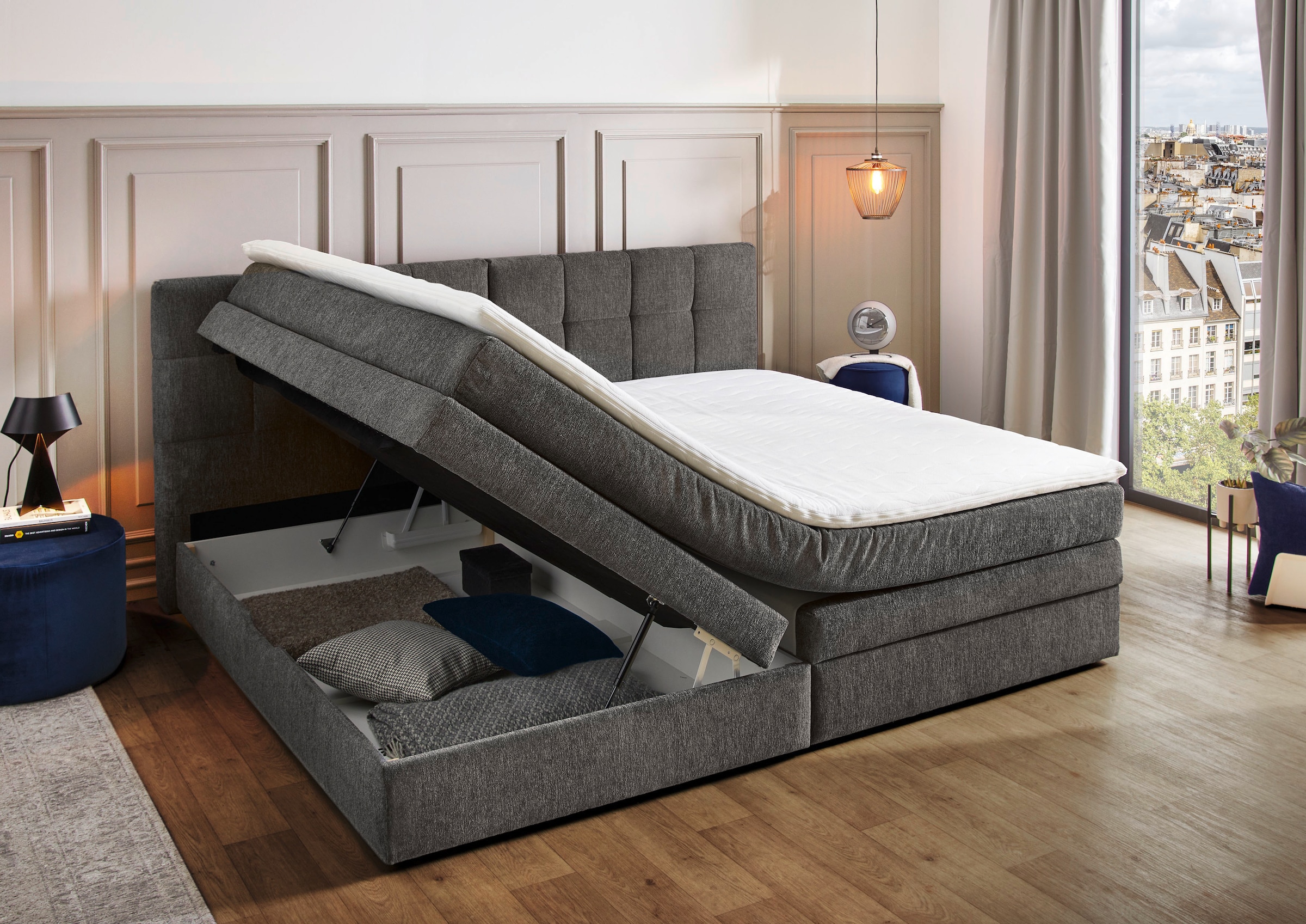 Jockenhöfer Gruppe Lit boxspring »Casa Grande in der Breite 240cm, Familienbett mit Bettkasten (1.000 L)« matelas TTFK 7 zones, surmatelas KS, différents degrés de fermeté au choix