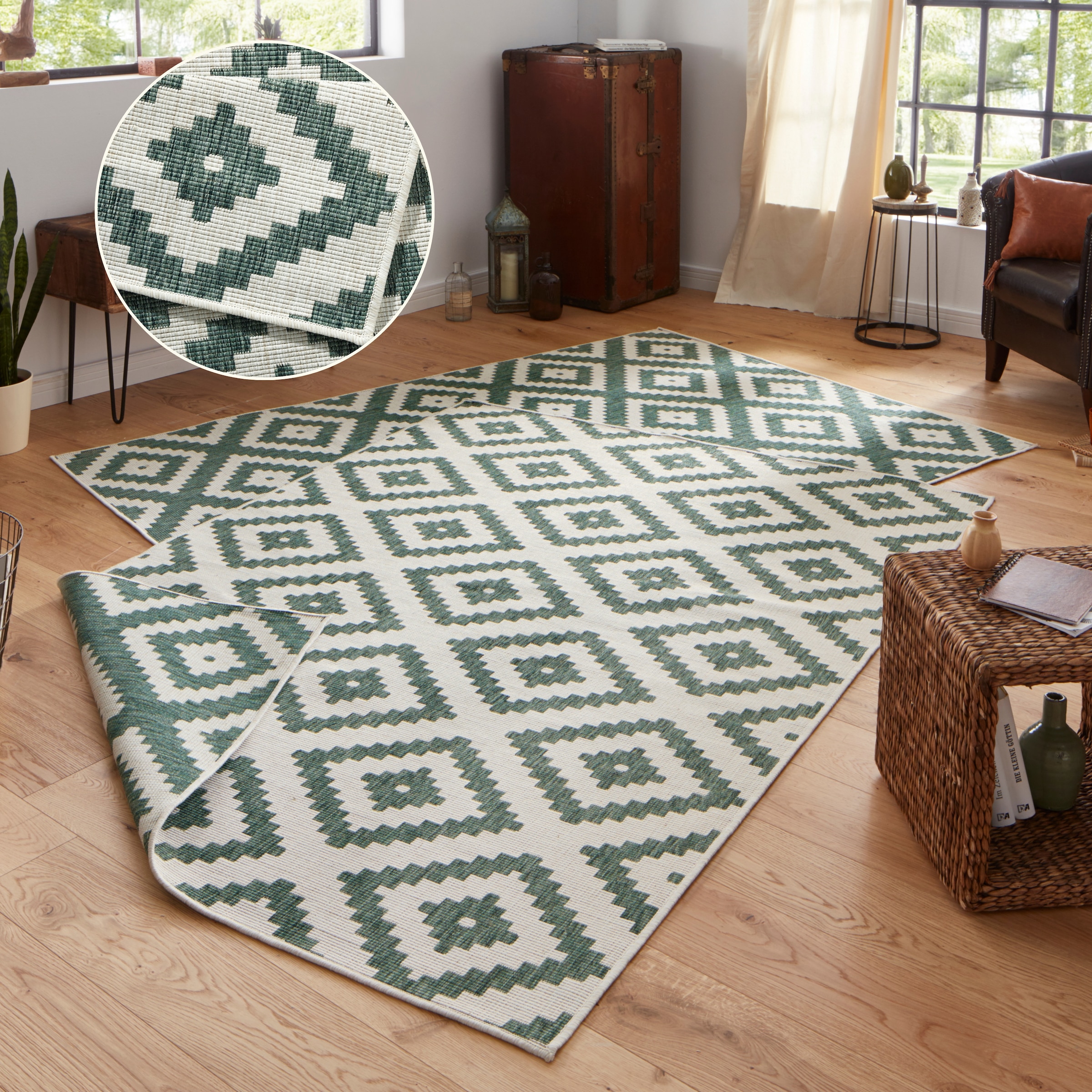 HANSE Home Tapis »Malta Wendeteppich« Rectangulaire 5 mm Höhe intérieur et extérieur, résistant aux intempéries, balcon, terrasse, losange, coureur, salon