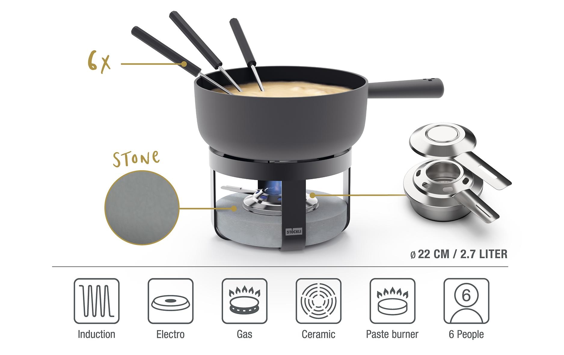 Stöckli Fondue »Käsefondue-Set Pilatus Stone Classic 22 BL Gusseisen«