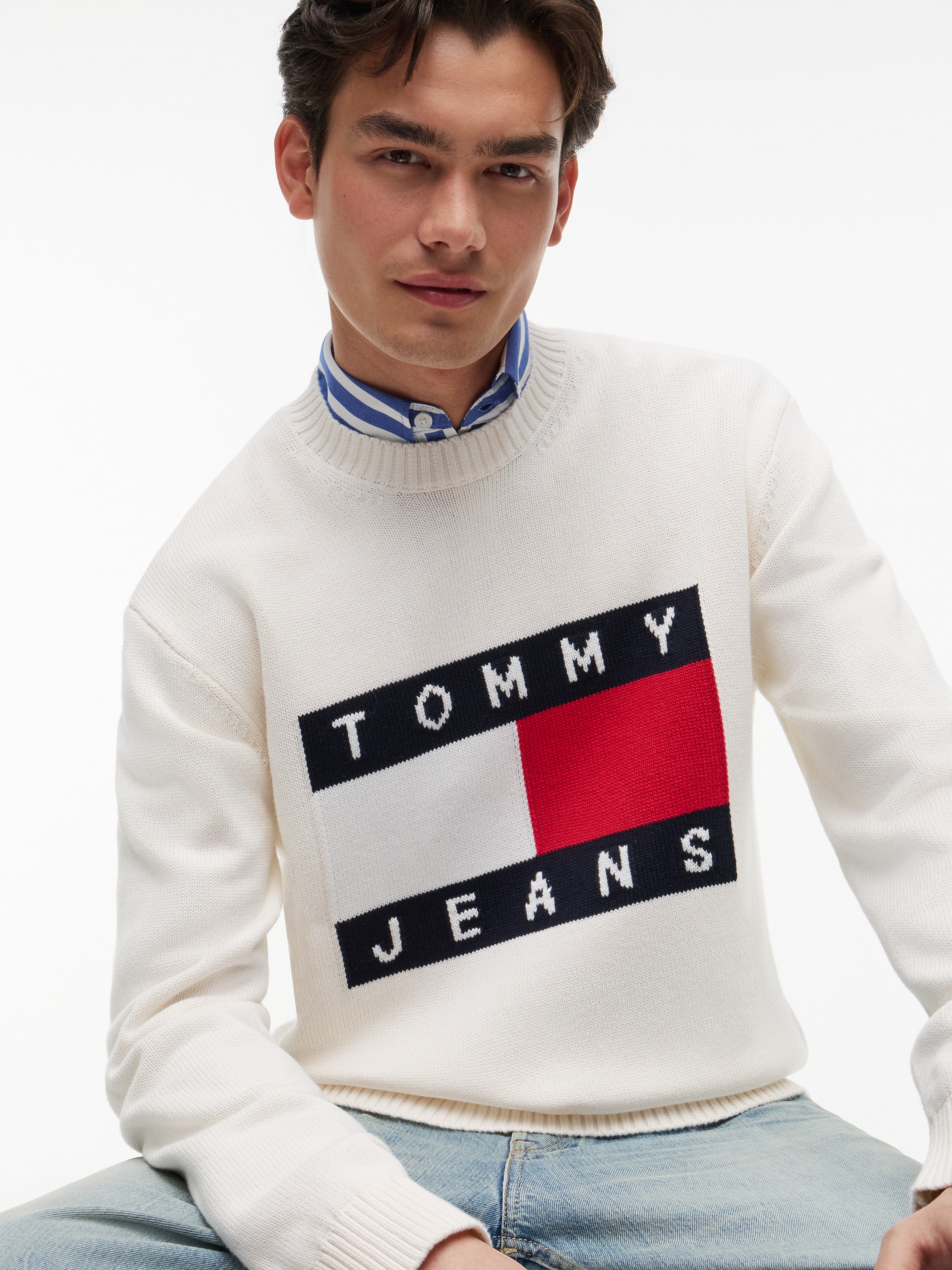Tommy Jeans Pull en tricot »REGULAR FLAG SWEATER« Regular fit mit Rundhalsausschnitt