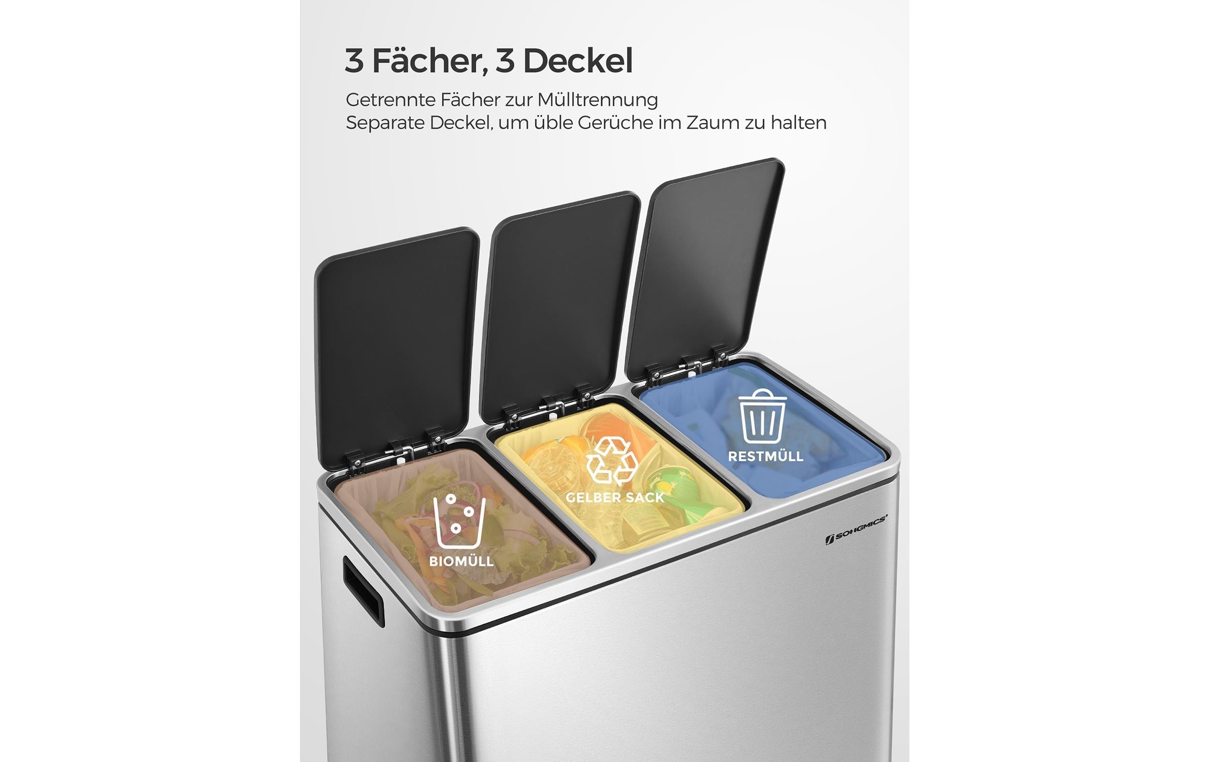 SONGMICS Mülleimer »3 x 18 l« 3 Behälter