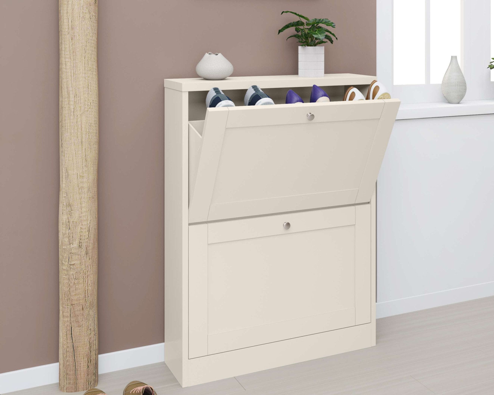 GOODproduct Armoire à chaussures »Heide« Largeur 70 cm, avec 2 volets et façade facettée