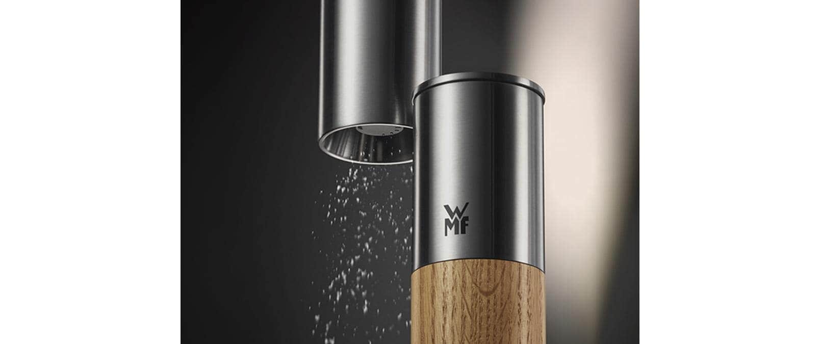 WMF Moulin à épices »Nature Pro Edelstahl« Keramikmahlwerk, einstellbarer Mahlgrad, Aromaschutzdeckel, Holz