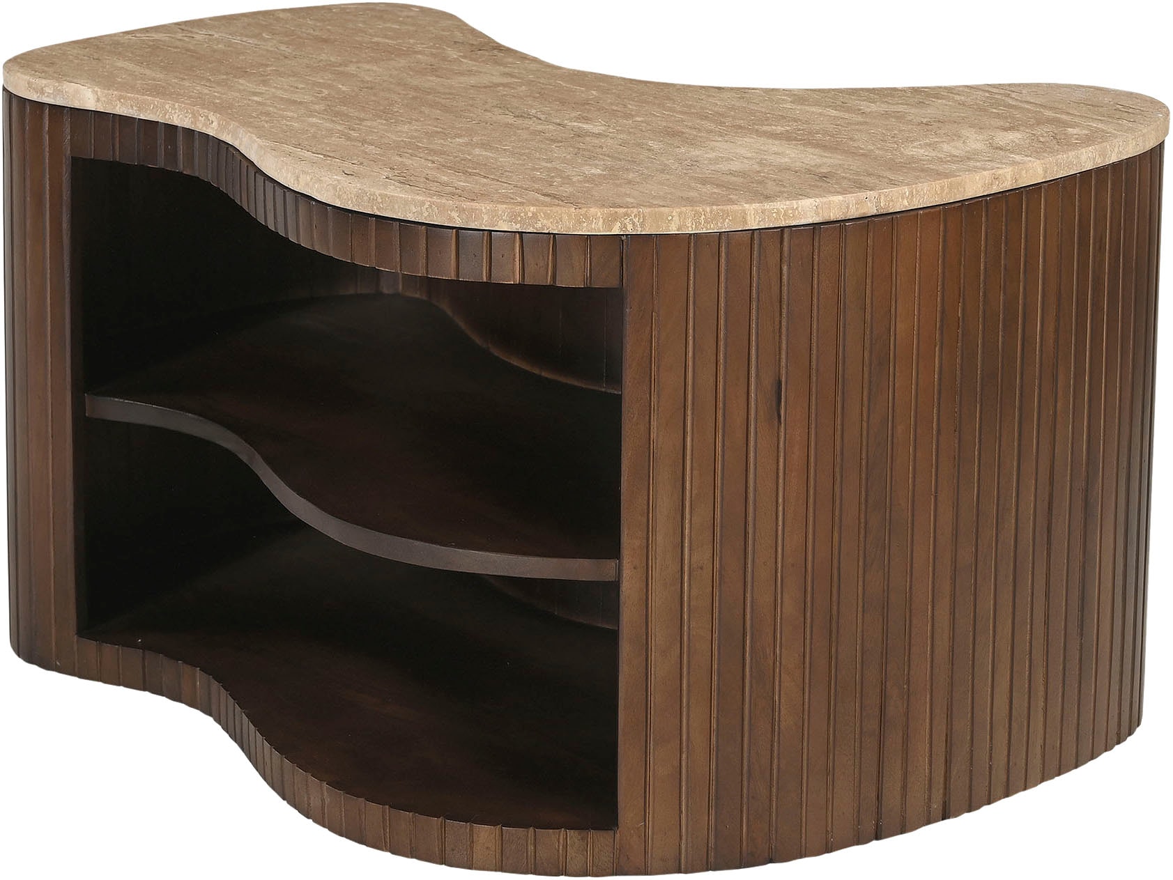 SIT Tableau TV »Dallas aus Mango massiv mit Lamellenfront & 2 offenen Fächern« 1 cuis tlg. 2 en 1 en tant que meuble TV ou table basse avec façade à lattes