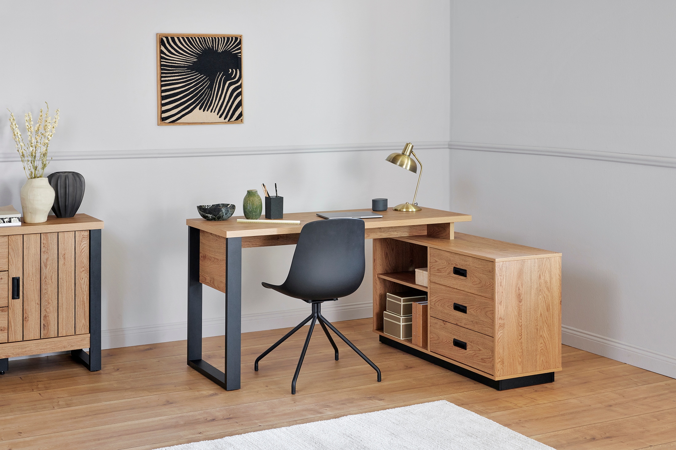 Jahnke Bureau d'angle »RIVA C 150 E« 1 cuis tlg. montage réversible, espace de rangement & passage de câbles, largeur 150 cm