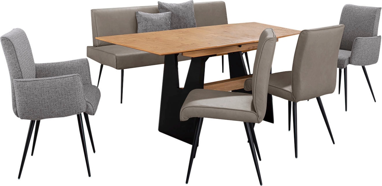 K+W Komfort & Wohnen Ensemble de salle à manger »Giacomo I« Banc rembourré, 2 chaises et 2 fauteuils avec accoudoirs, 6 cuis tlg. 2 chaises et banc, 2 fauteuils avec accoudoirs tissu 775, table 160 ou 180 cm