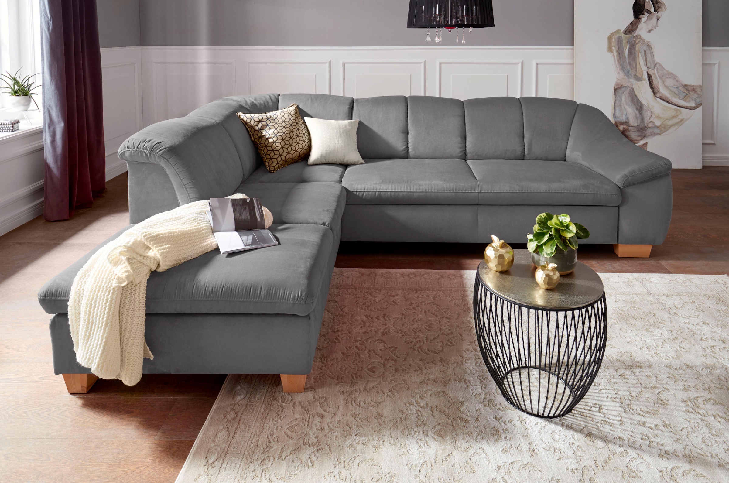 sit&more Canapé d'angle »Santo L-Form« mit Federkern, wahlweise mit Bettfunktion und Stauraum