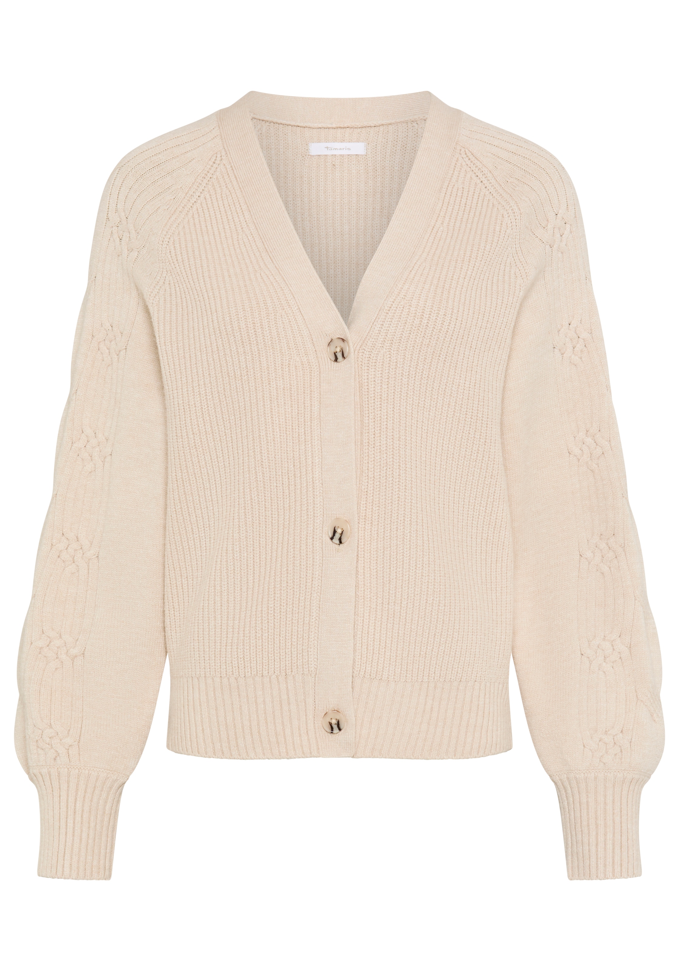 Tamaris Veste en tricot »mit V-Ausschnitt und Zopfstrickmuster« en mélange de viscose doux