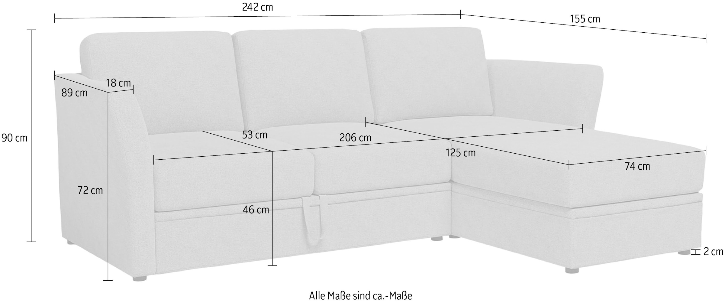Home affaire Canapé d'angle »Lavars, L-Form, Schlafsofa« mit Bettfunktion und Stauraum, in zwei verschiedenen Bezugsqualitäten