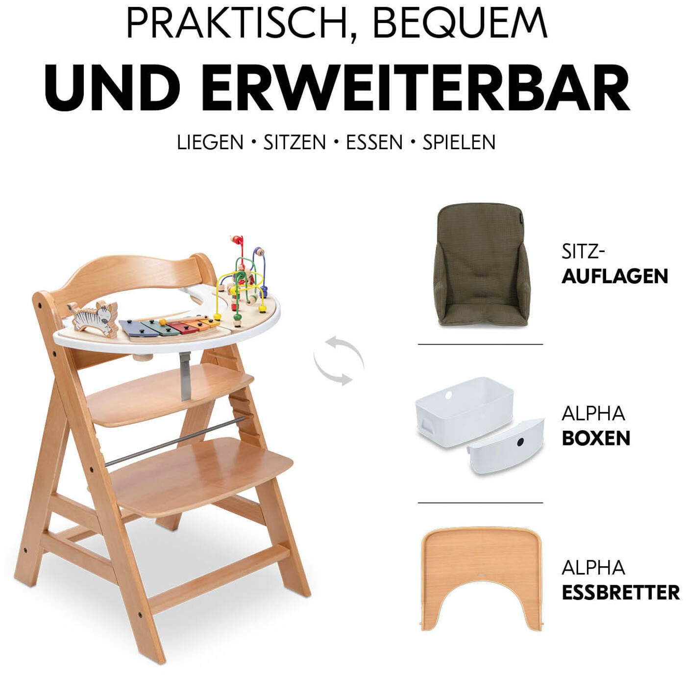 Hauck Hochstuhl »Alpha Newborn Pre, Nature Grey« () mit Newborn Aufsatz; FSC® - schützt Wald