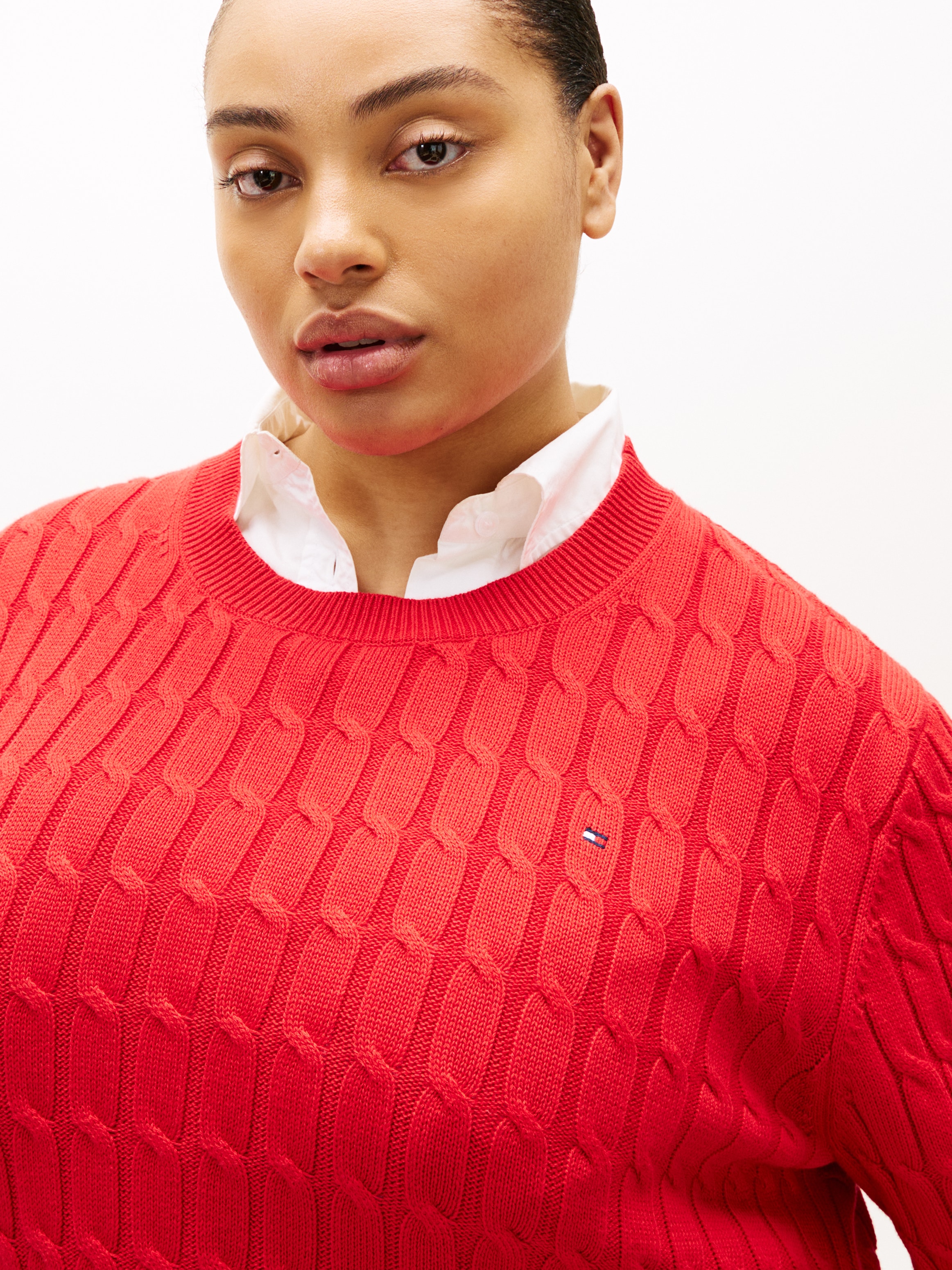 Tommy Hilfiger Curve Rundhalspullover »CRV CO CABLE MID GG C-NK LS SWT« in grossen Grössen, mit Zopfmuster