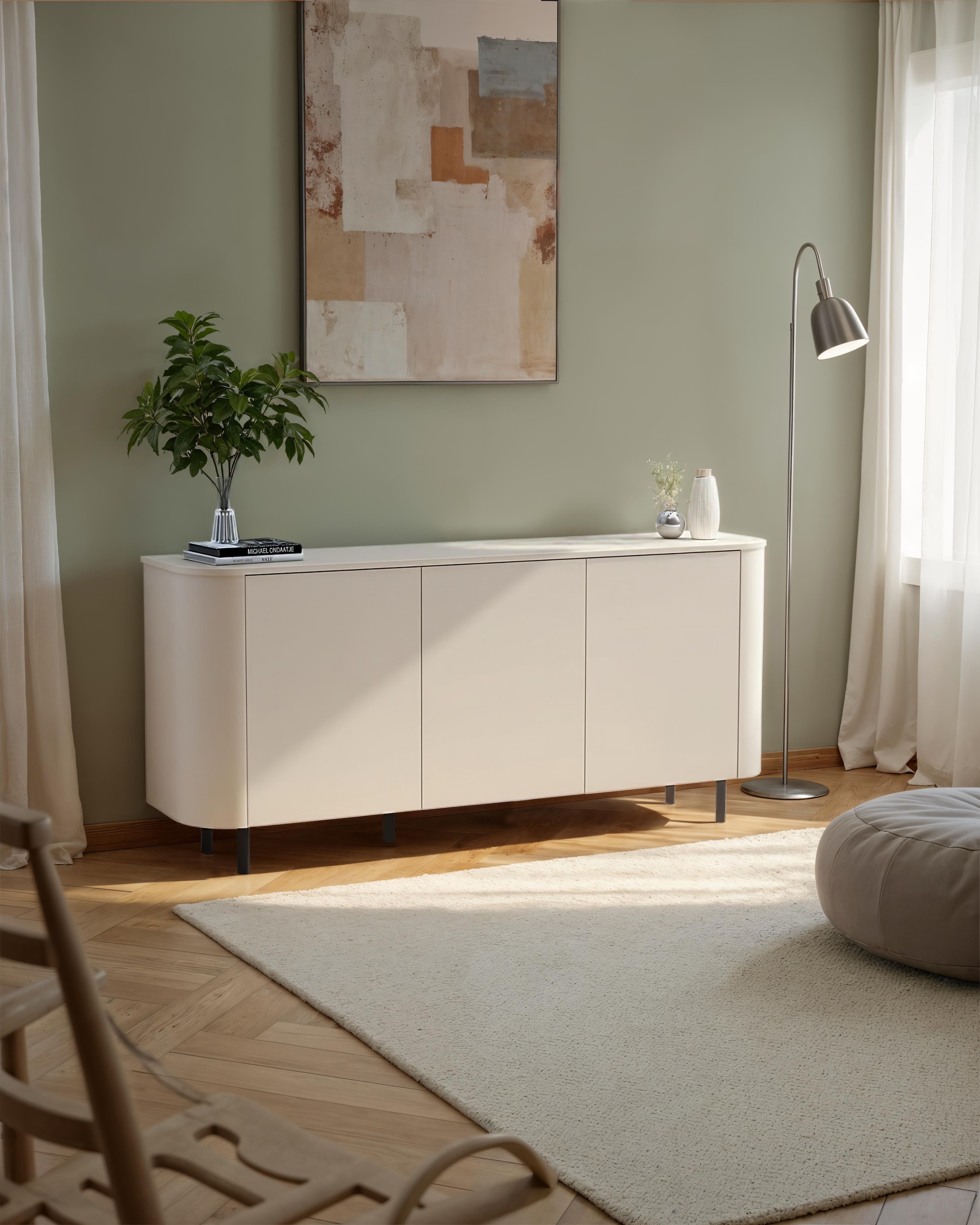 GOODproduct Sideboard »Lido, 181 cm breit, 3 Türen, Anrichte, Kommode, Stauraumschrank« Formgebogenes MDF, Stirnseiten mit Rundung, Push-to-open, Metallfüsse