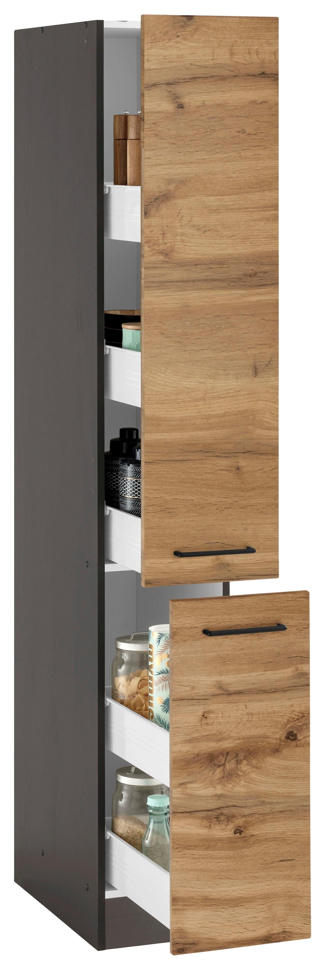 KOCHSTATION Apothekerschrank »KS-Tulsa« 30 cm breit, 200 cm hoch, mit 2 Auszügen, Metallgriff, MDF Front