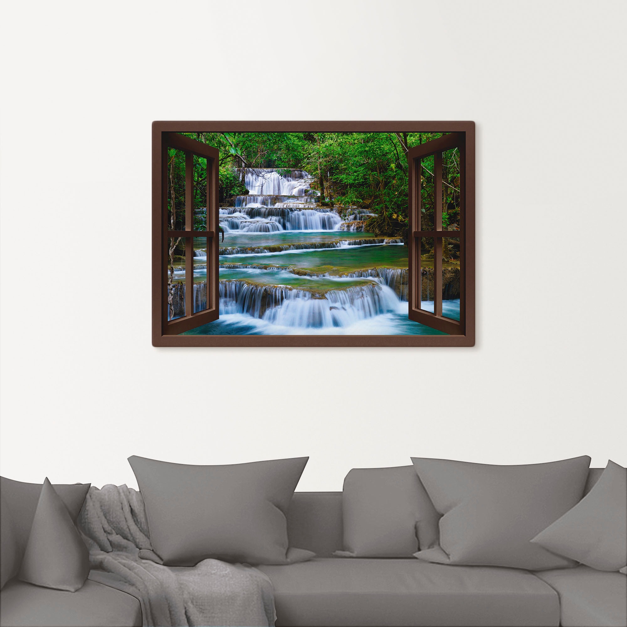 Artland Leinwandbild »Fensterblick Wasserfall in Kanchanaburi« Fensterblick 1 Stk. tlg. auf Holzrahmen gespannt