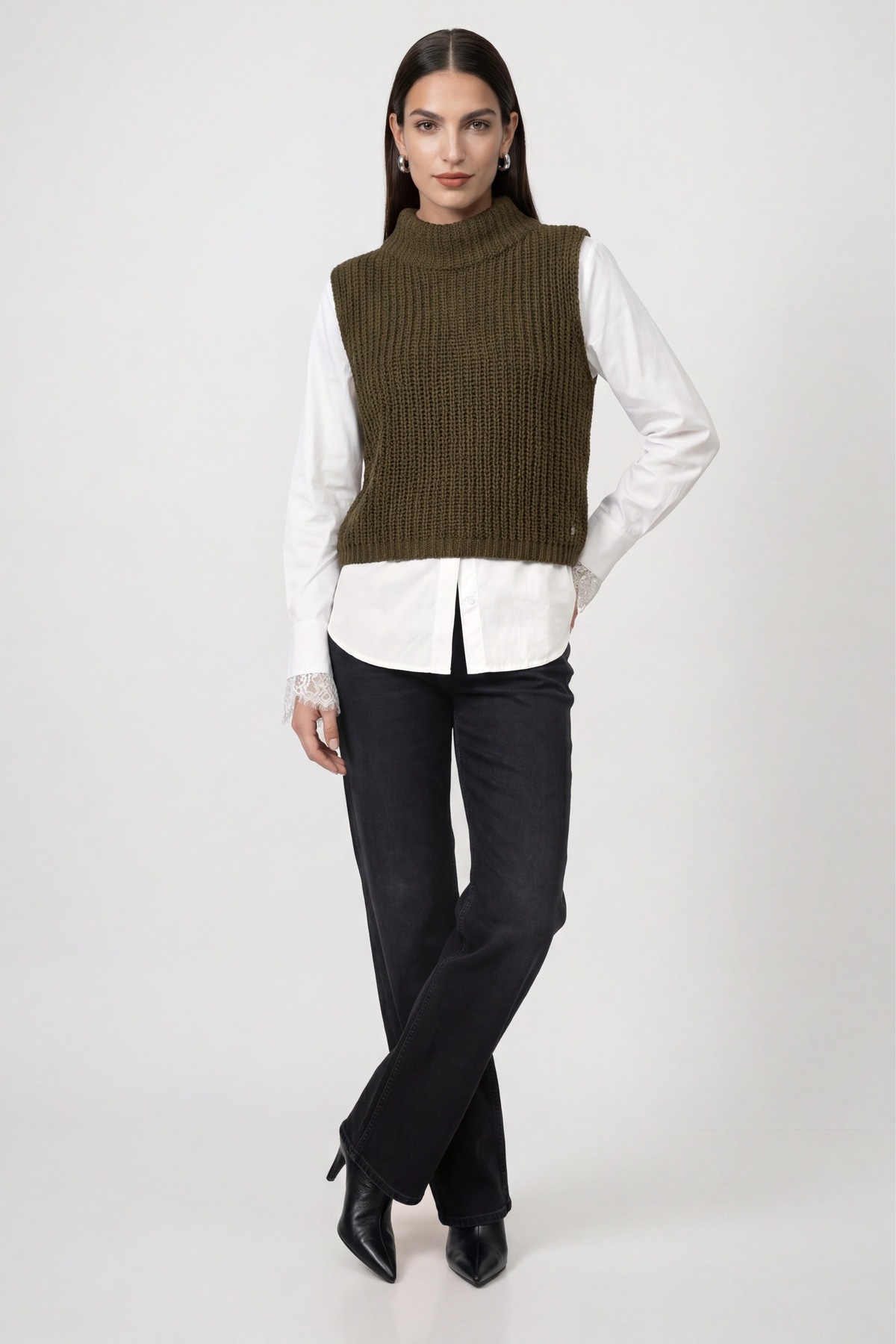 Monari Pull-over »Pullunder Basic Chenille« coupe régulière avec col montant