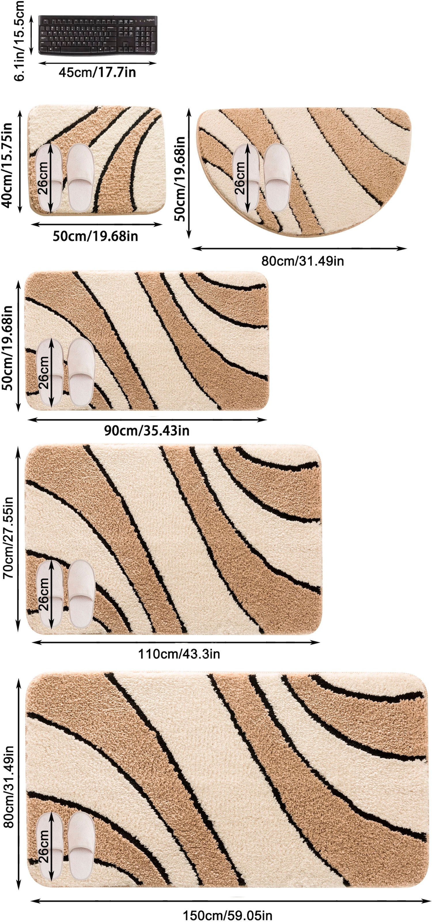 my home Badematte »Anna, Badvorleger, Badezimmer Teppich« Höhe 16 mm rutschhemmend beschichtet fussbodenheizungsgeeignet | schnell trocknend Badteppich, Hoch Tief Effekt, Modern, Weich, Wellen