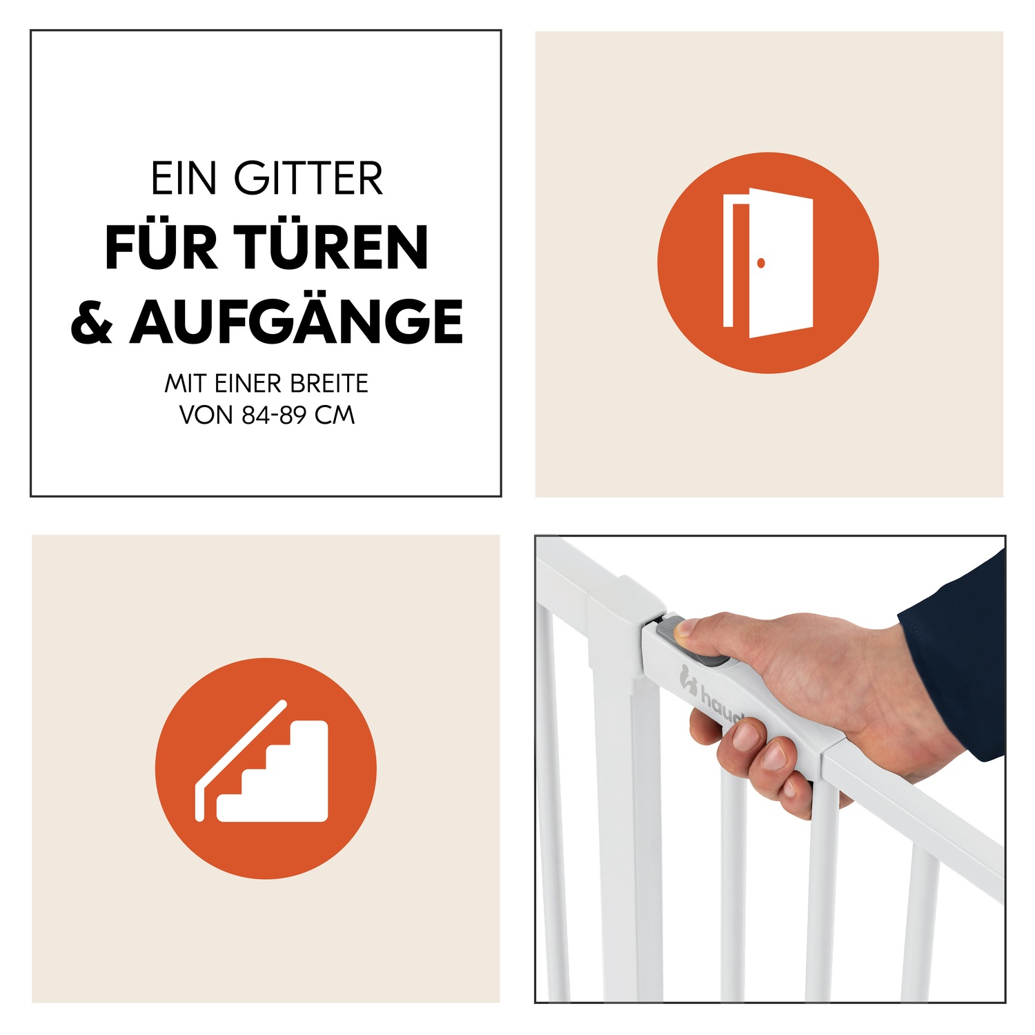 Hauck Türschutzgitter »Open N Stop 2 Set inklusive Verlängerung 9 cm, White« auch als Treppenschutzgitter verwendbar; 84-89 cm