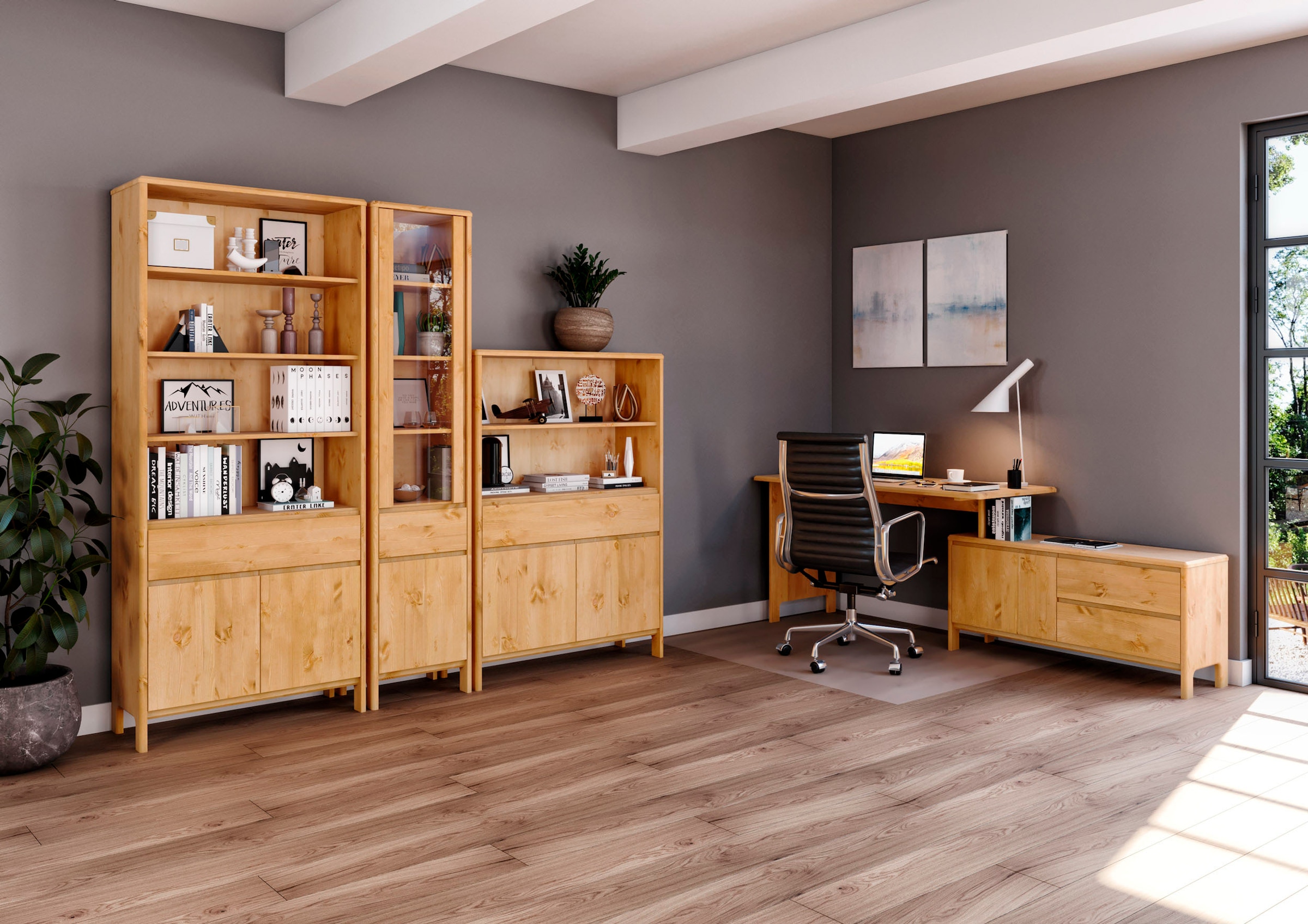 Home affaire Schreibtisch »Luven, aus Massivholz« in 2 Breiten, variable Nutzung als Schreibtisch oder Eckschreibtisch