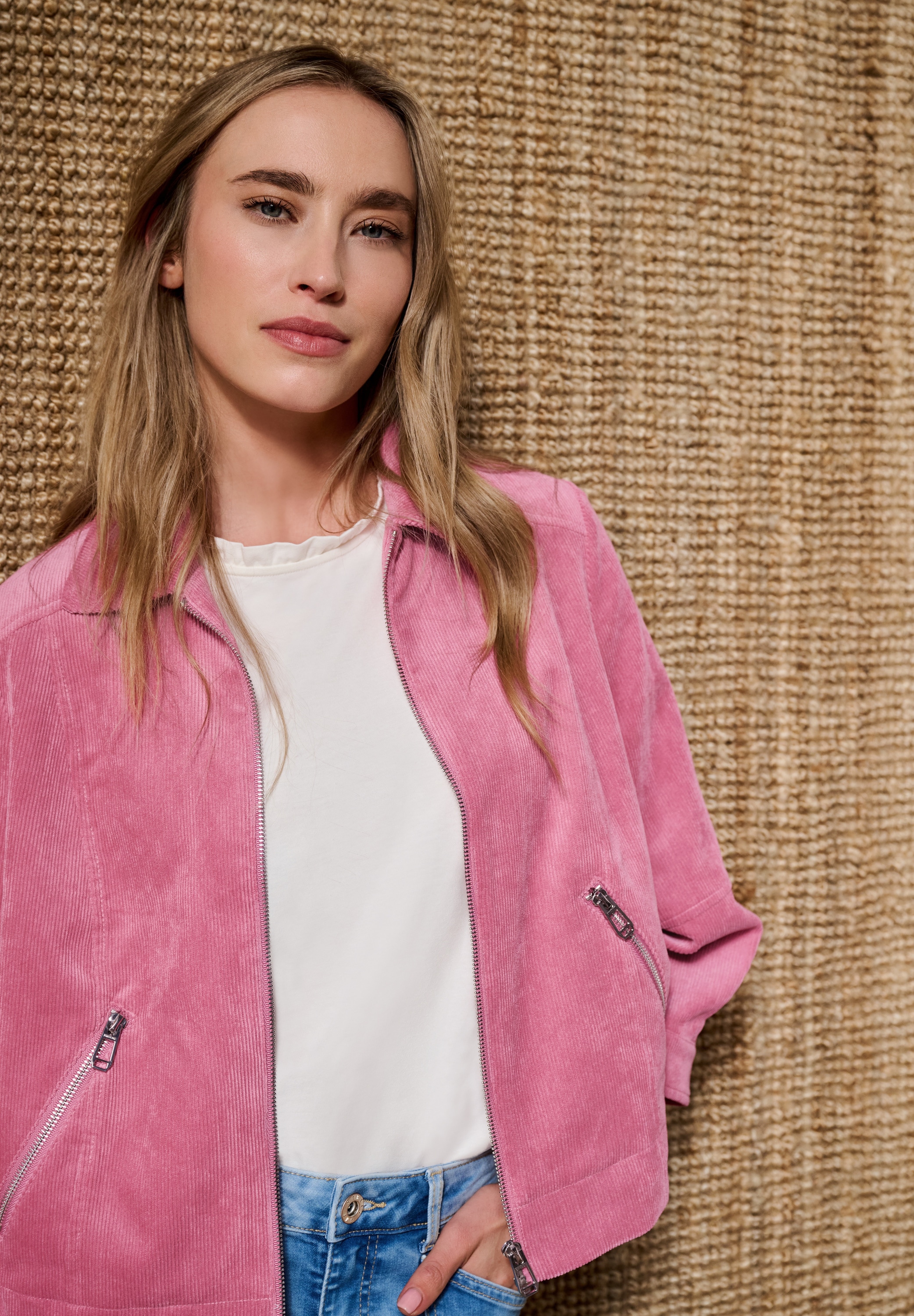 STREET ONE Cordjacke ohne Kapuze 3/4 Arm Cordjacke mit Hemdkragen