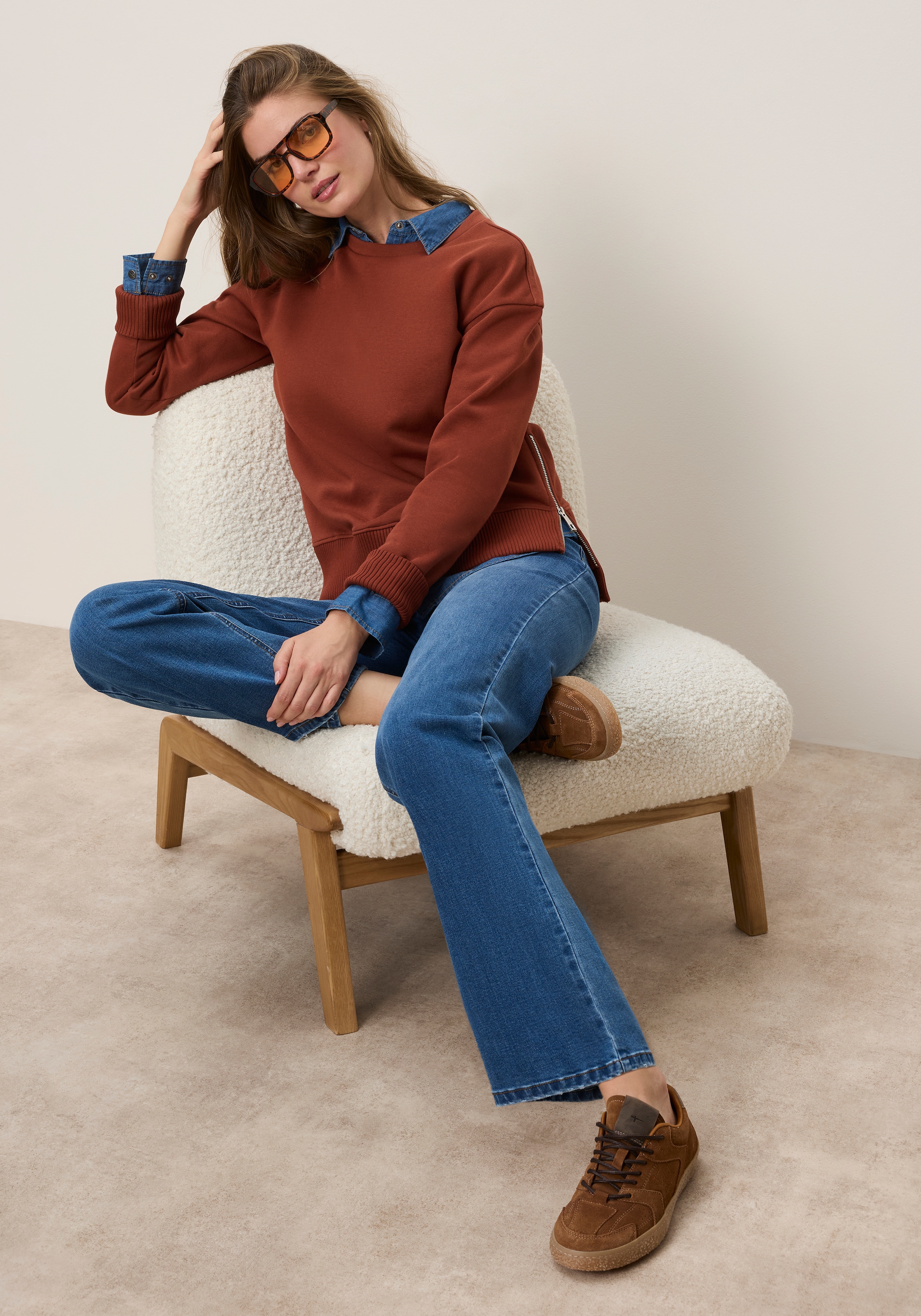 Tamaris Sweat-shirt »mit seitlichen Reissverschlüssen«, en coton élastique de qualité
