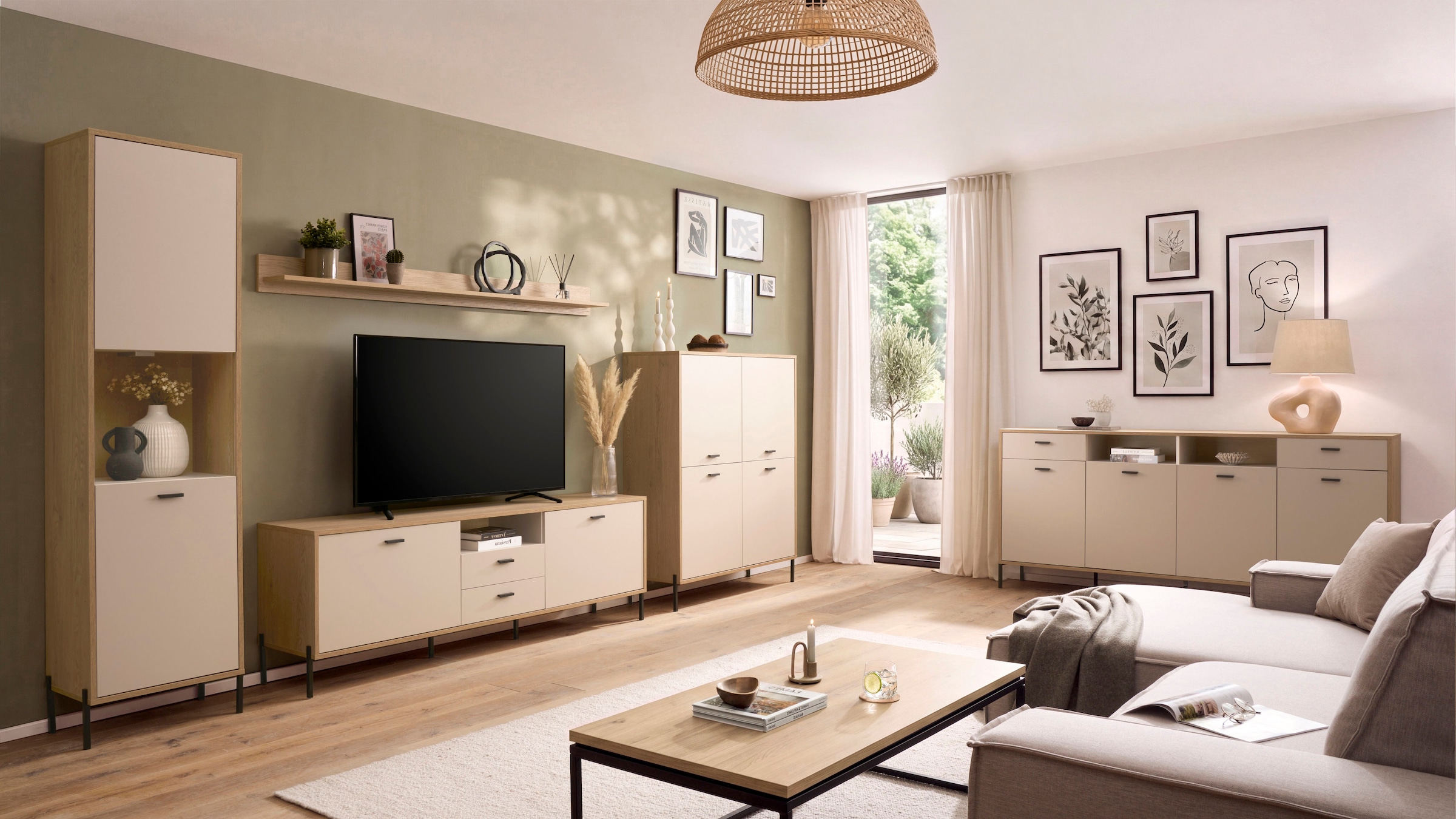 Home affaire Highboard »Fredericia, Hochkommode, modernder Stauraum in Kaschmir« zeitlos, schwarze Metallgriffe und -füsse, ausreichend Stauraum