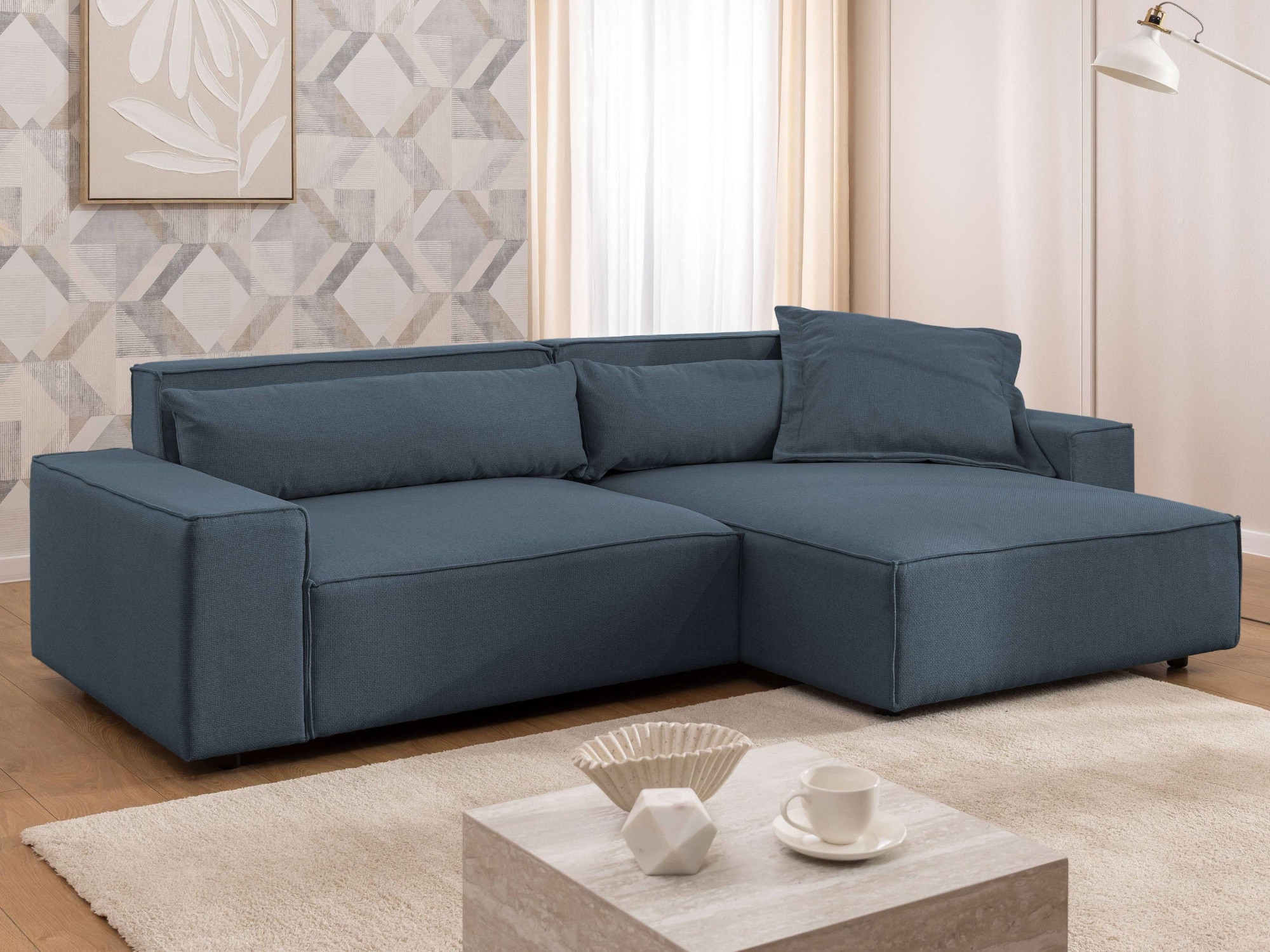 GOODproduct Canapé d'angle »KINLEE Design-Sofa mit Recamiere rechts/links, Masse B/T/H 251/144/70cm« L-Form mit Wellenunterfederung, ohne Bettfunktion, modern und beguem