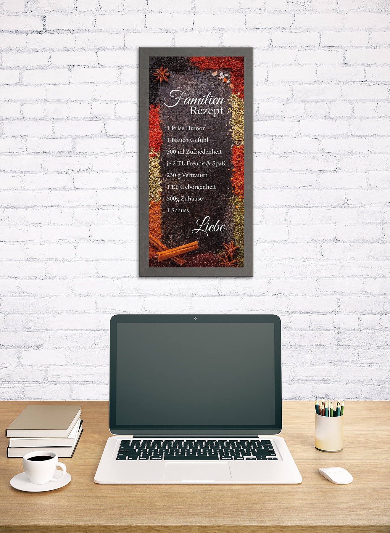 Bönninghoff Tableau avec cadre »Wandbild gerahmt GEWÜRZE MIT FAMILIENREZEPT 23x49 cm – Wanddeko« Citations | Citations et textes | Produits alimentaires | Épices 1 cuis tlg. avec cadre décoratif