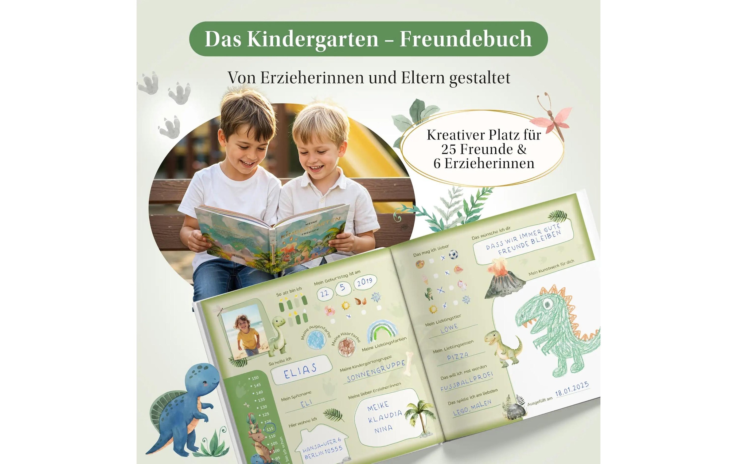   Tagebuch »Eulentaler Dino« DIN A4 Liebevolles Freundealbum für Kita-Erinnerungen