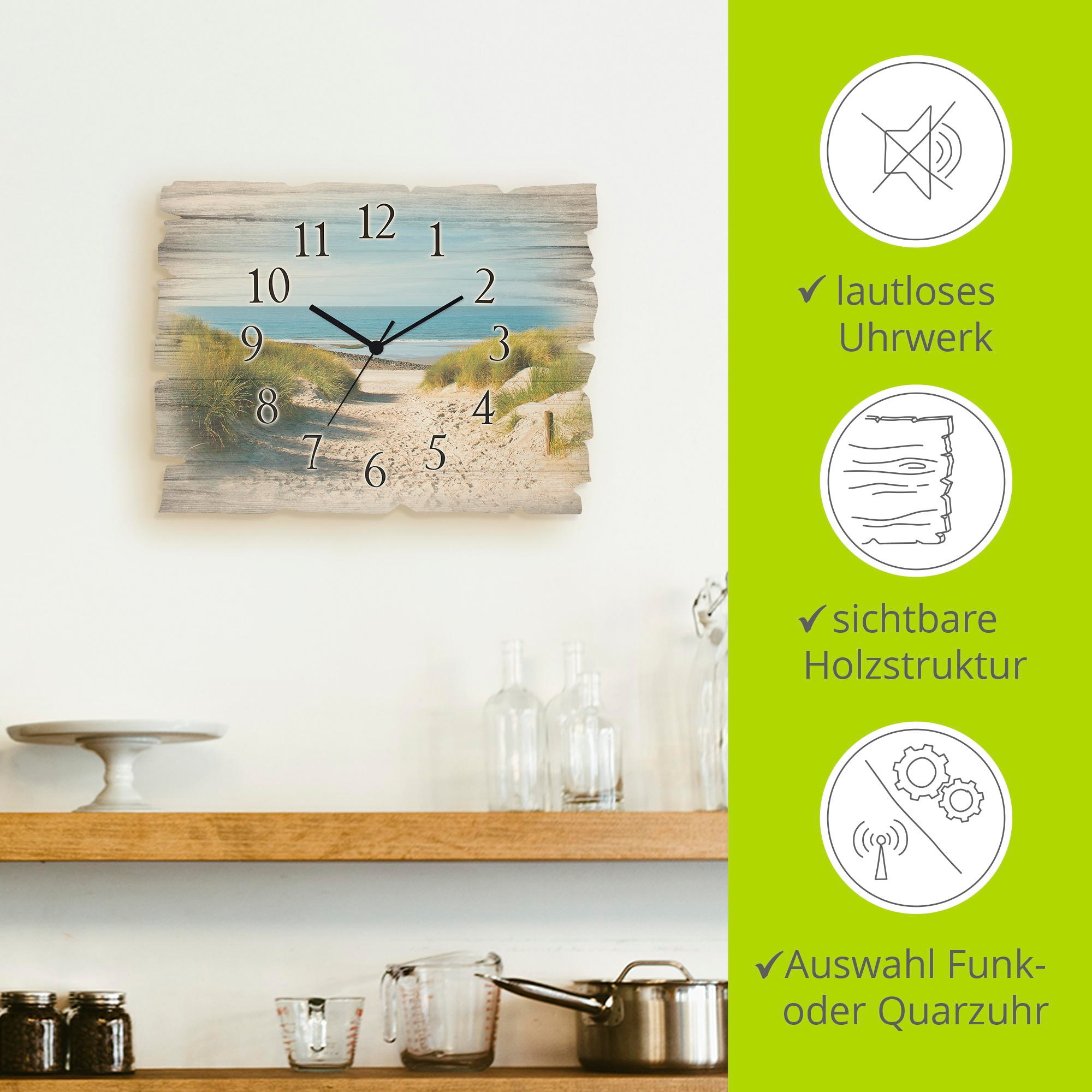Artland Wanduhr »Strand mit Sanddünen und Weg zur See« wahlweise mit Quarz- oder Funkuhrwerk, lautlos ohne Tickgeräusche