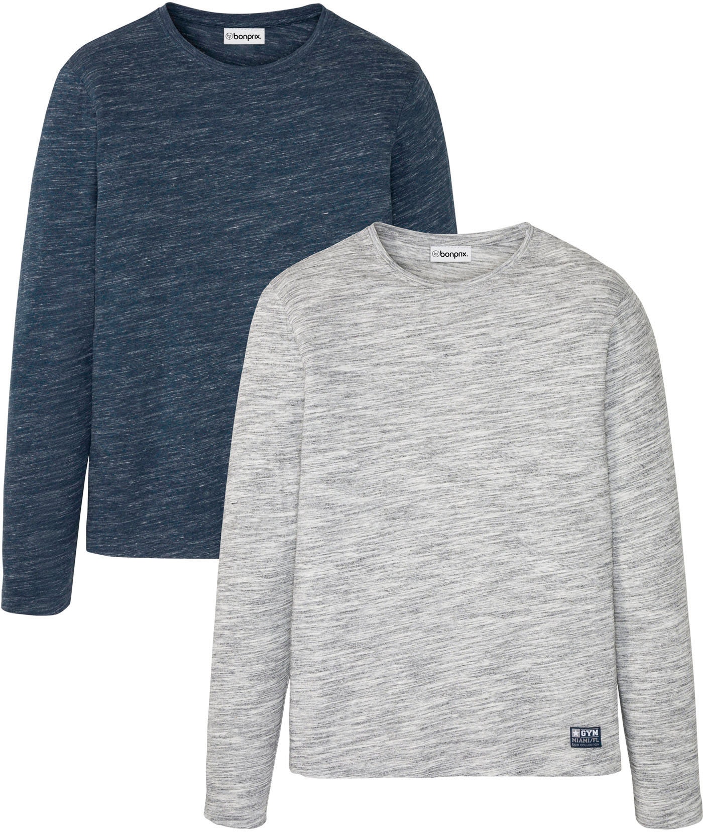 bonprix Langarmshirt Packung, 2 tlg. regular fit Passform, Rundhalsausschnitt