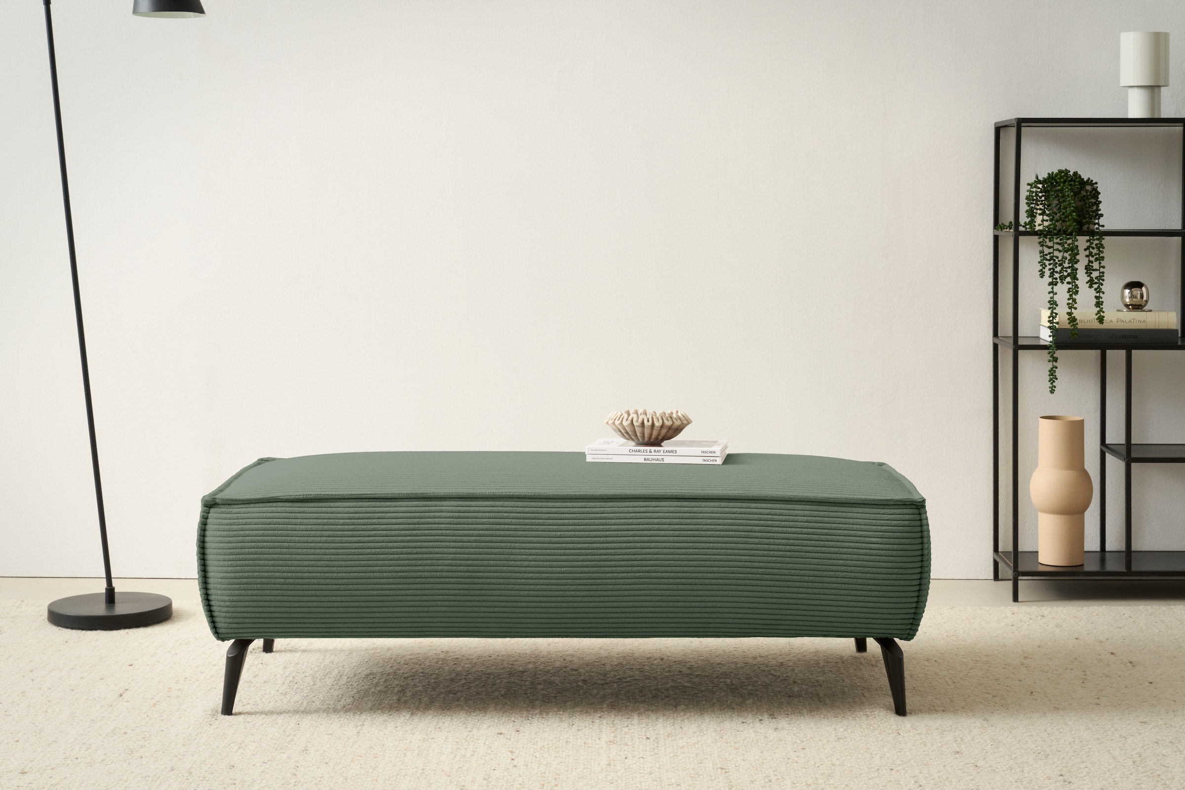 Home affaire Wohnlandschaft »mit Hocker, TVINNU, moderne U-Form in Cord oder Leinenoptik« Recamiere rechts/links, stellbar zum Schlafsofa (Krokodilverbinder)