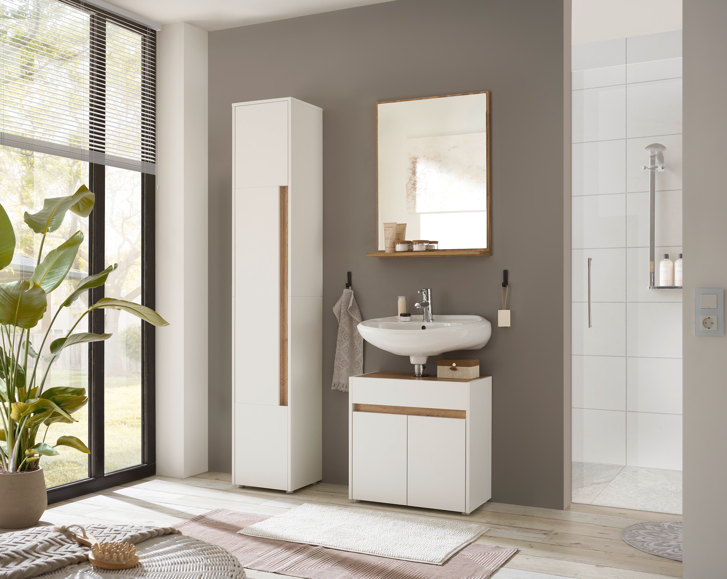 INOSIGN Miroir de salle de bain »CITY/GIRON, Spiegel in Wotan Eiche, Wandspiegel im zeitlosen Design« mit Ablagefläche, 60 cm breit