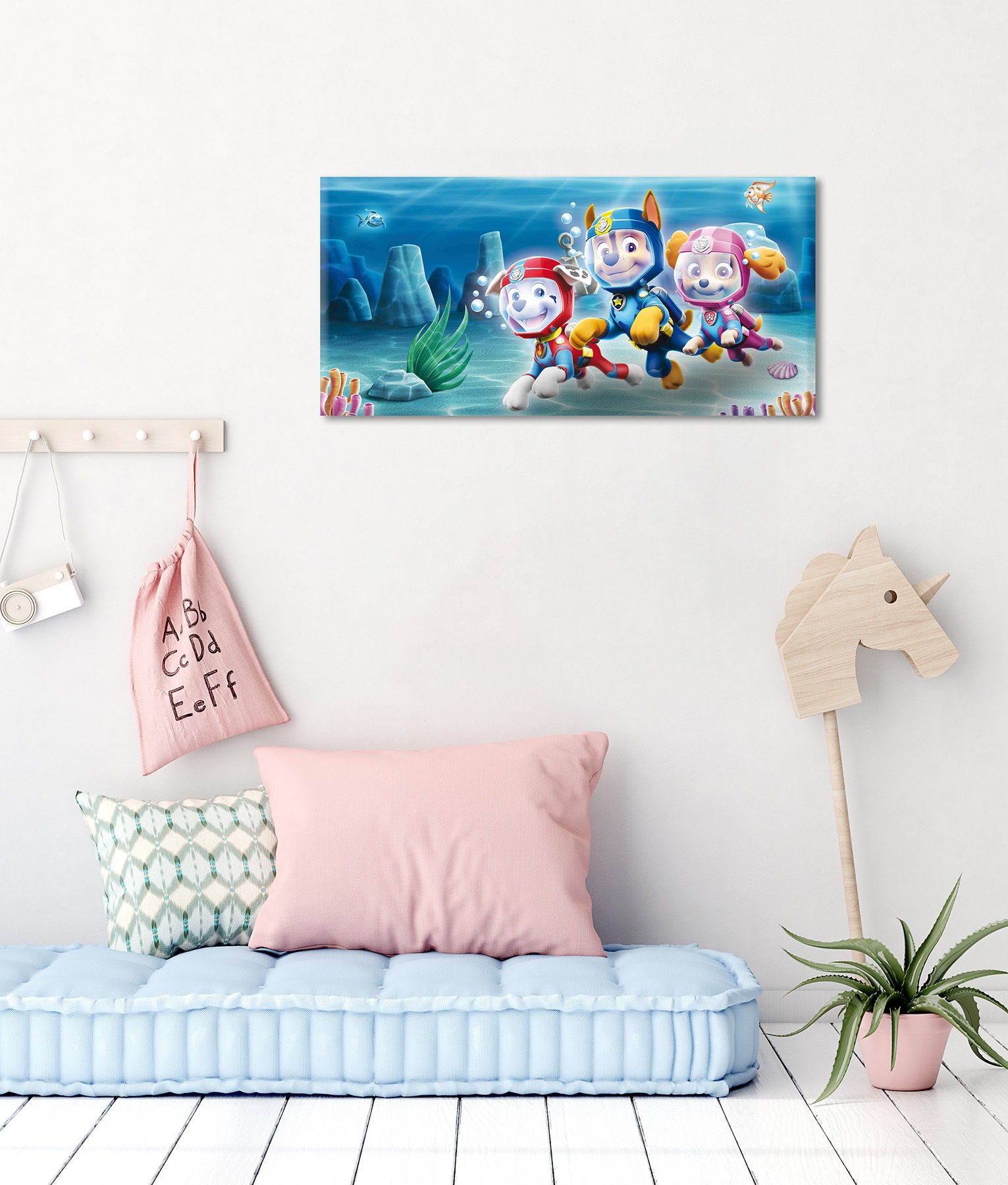 Bönninghoff Tableau sur toile »Wandbild PAW PATROL – SEA 33x70 cm – Leinwandbild Keilrahmen Deko« Chiens | Monde sous-marin | Paw Patrol 1 cuis tlg. tendu sur châssis