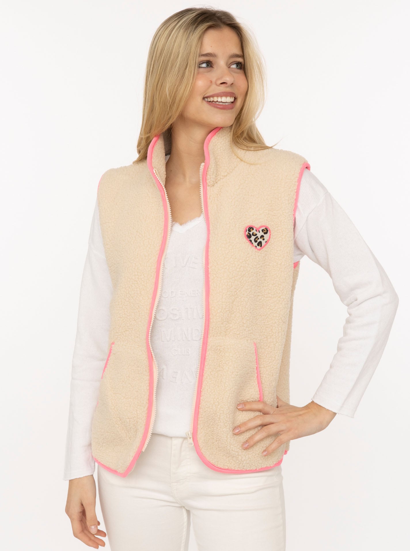 Zwillingsherz Gilet polaire »"Leo Herzpatch"« kuschelig weich, mit Eingriffstaschen, Stehkragen, Reissverschluss