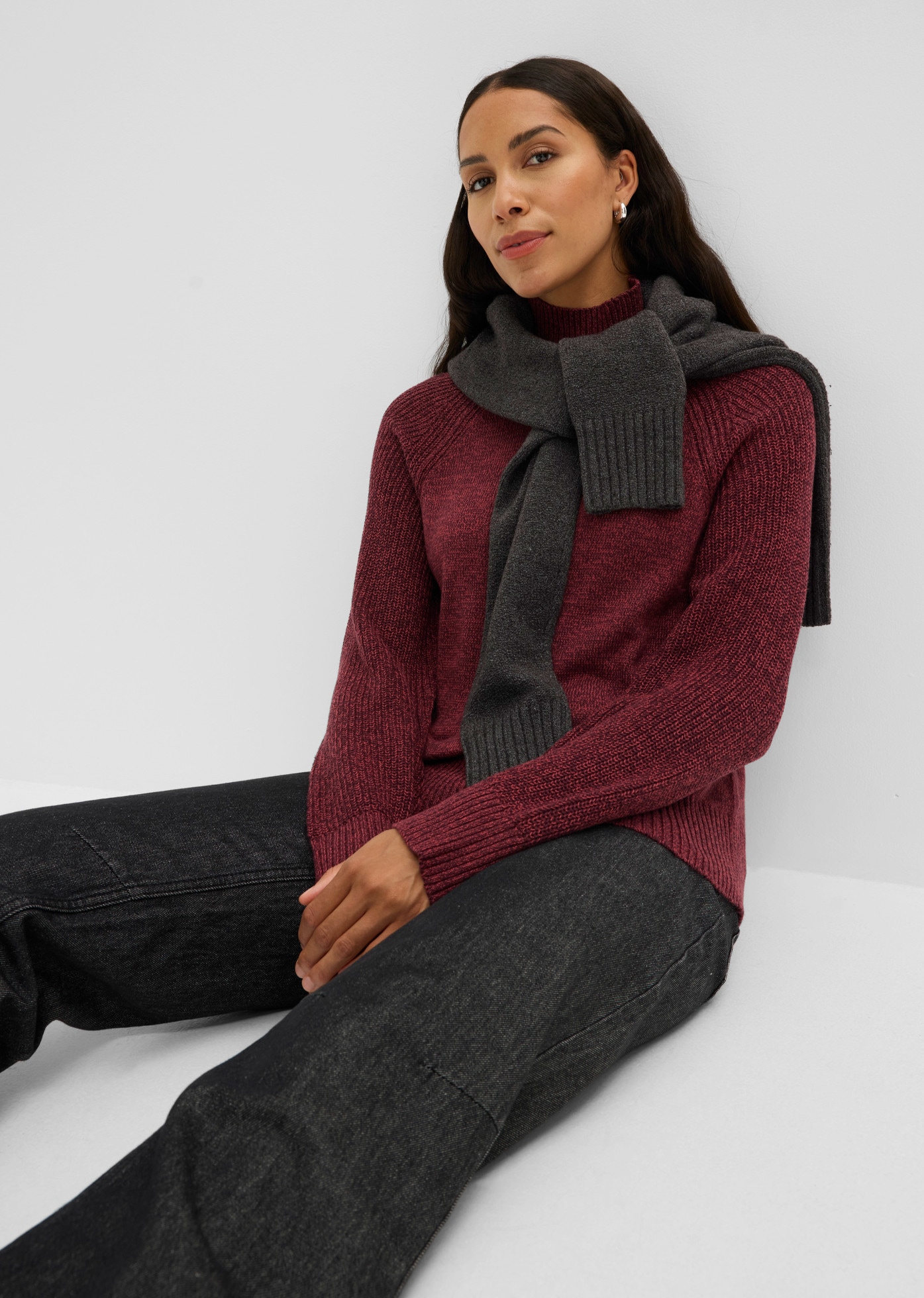 bonprix Pull en tricot maille grossière ample, coupe ample, avec col montant