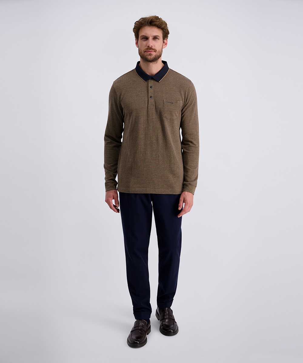 Pierre Cardin Polo à manches longues mit Fischgratmuster
