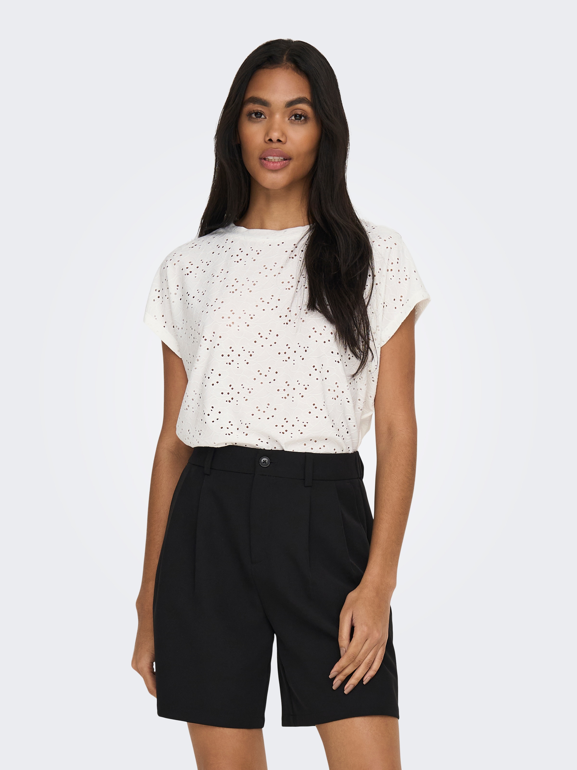 ONLY Kurzarmshirt »ONLSMILLA LIFE S/S TOP JRS NOOS« regular fit, modisch, Single Jersey, Materialmix, Rundhals