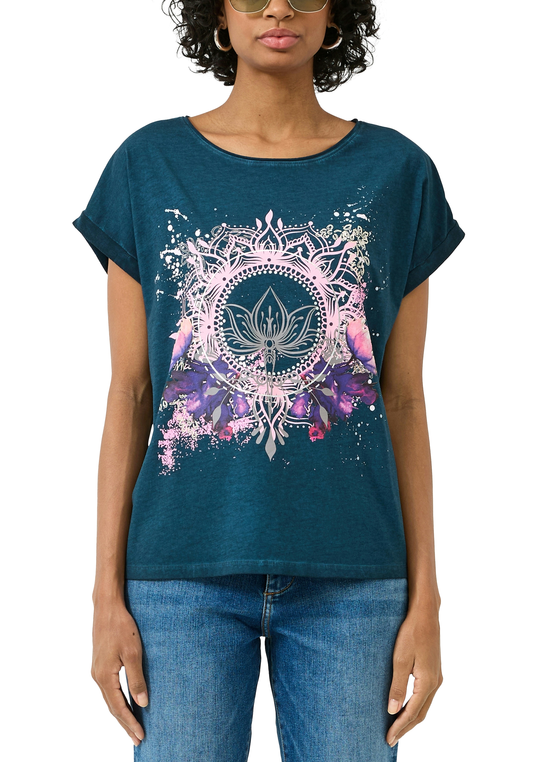 QS Rundhalsshirt mit grossem Print