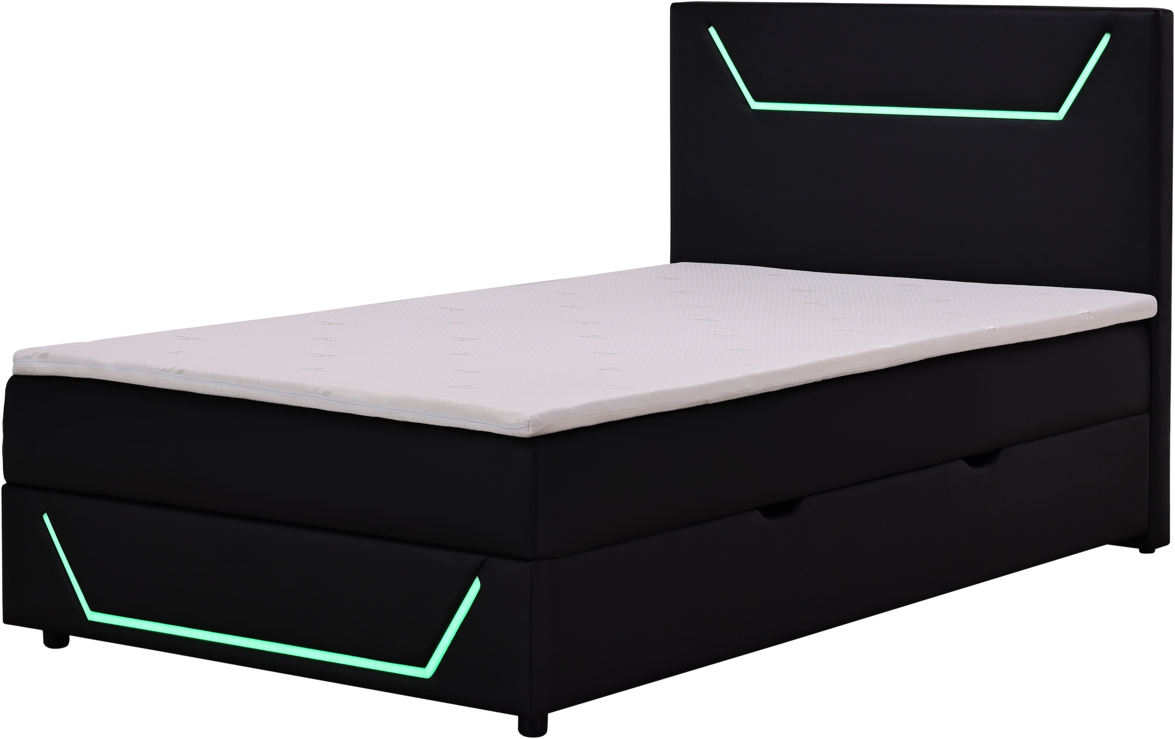 Home affaire Boxbett »GALAXY inkl. Bettkasten, mit grüner LED-Beleuchtung, Breite: 120cm« Gamingbett mit Kunstlederbezug in schwarz, inkl. Topper