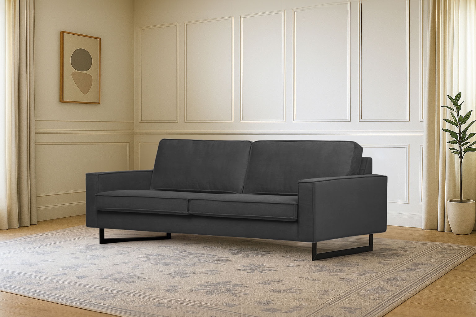 Home affaire 3-places »Maxi-Ausführung Pinto, 236 cm, Cord, Chenille, Lederoptik« avec jonc, pieds métalliques noirs, suspension à ressorts ondulés