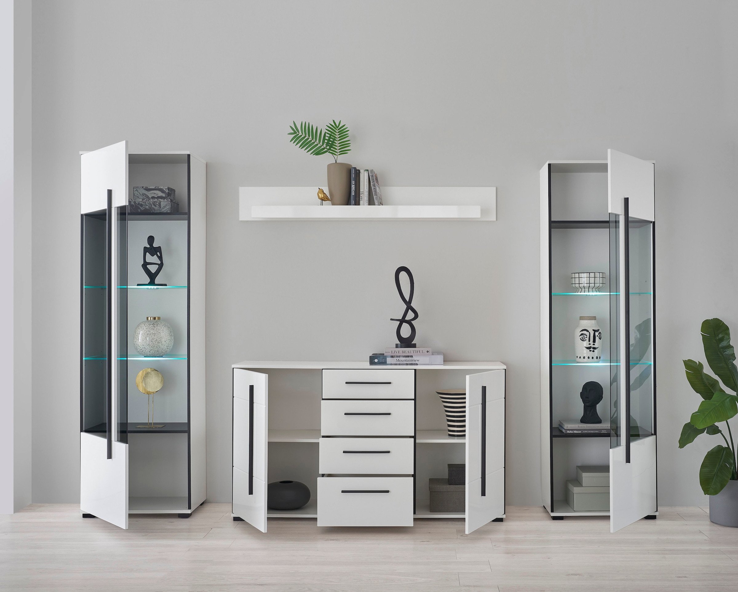 Home affaire Wohnwand »Cantara, moderne Anbauwand, Wohnzimmer-Set, in Eiche Evoke oder Weiss« Set, 