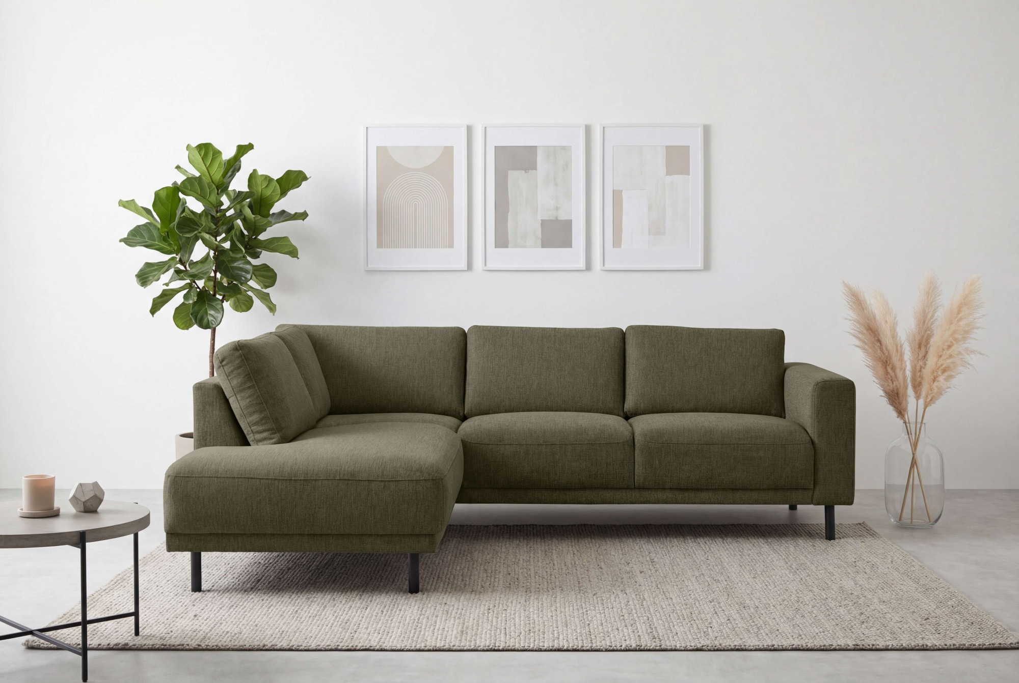 GOODproduct Canapé d'angle »Sveeva, L-Form, B.240 cm, schwarze Metallfüsse« tissu tissé durable, avec suspension ondulée, plusieurs couleurs
