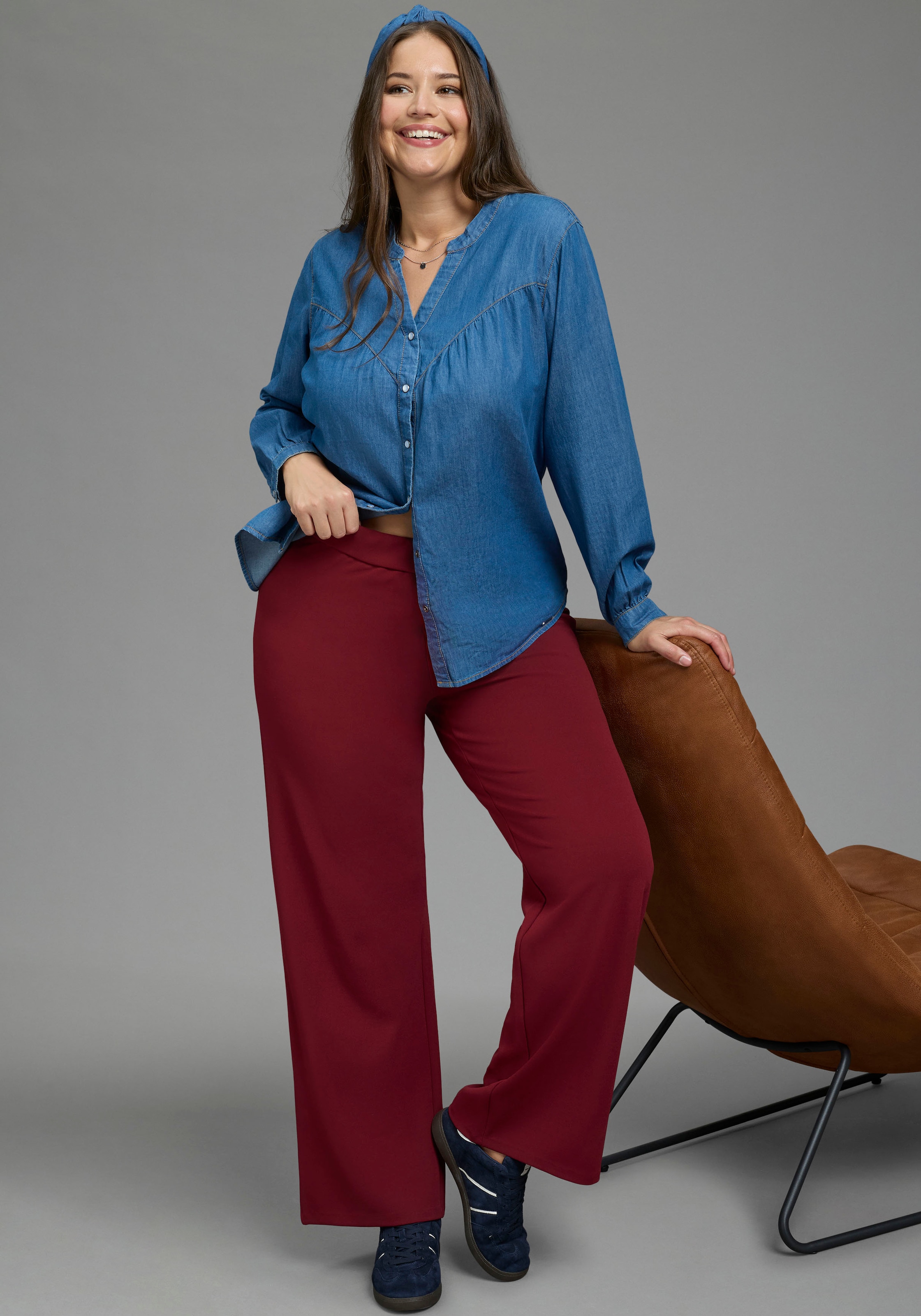 Laura Scott CURVE Pantalon à enfiler »Grosse Grössen«  en tissu stable et élastique avec jambe large