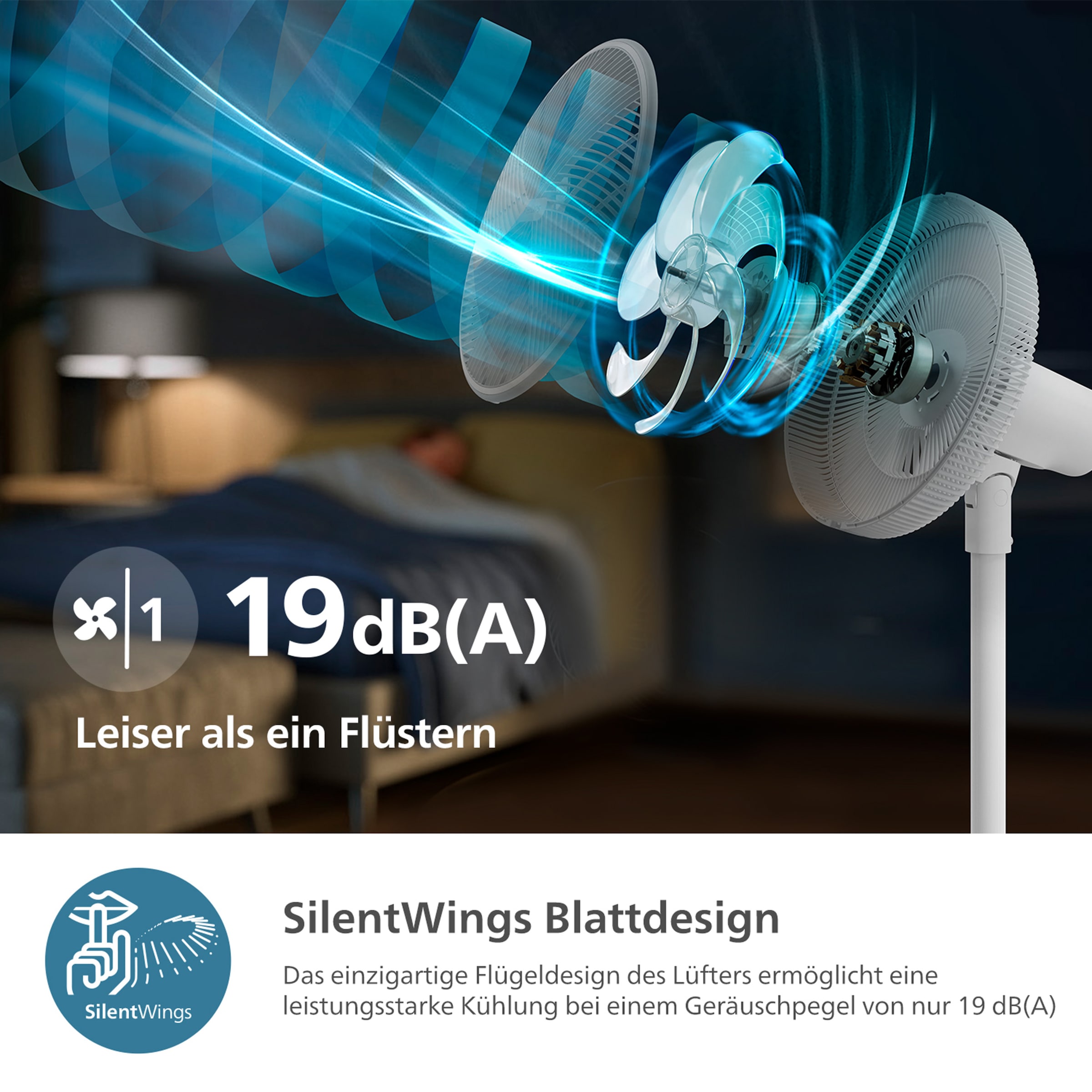 Philips Standventilator »CX2550/00 Serie 2000, mit extrem leiser SilentWings-Technologie, 19 dB« 2-in-1-Tisch- & Standventilator, neig- & drehbar, elegantes Design