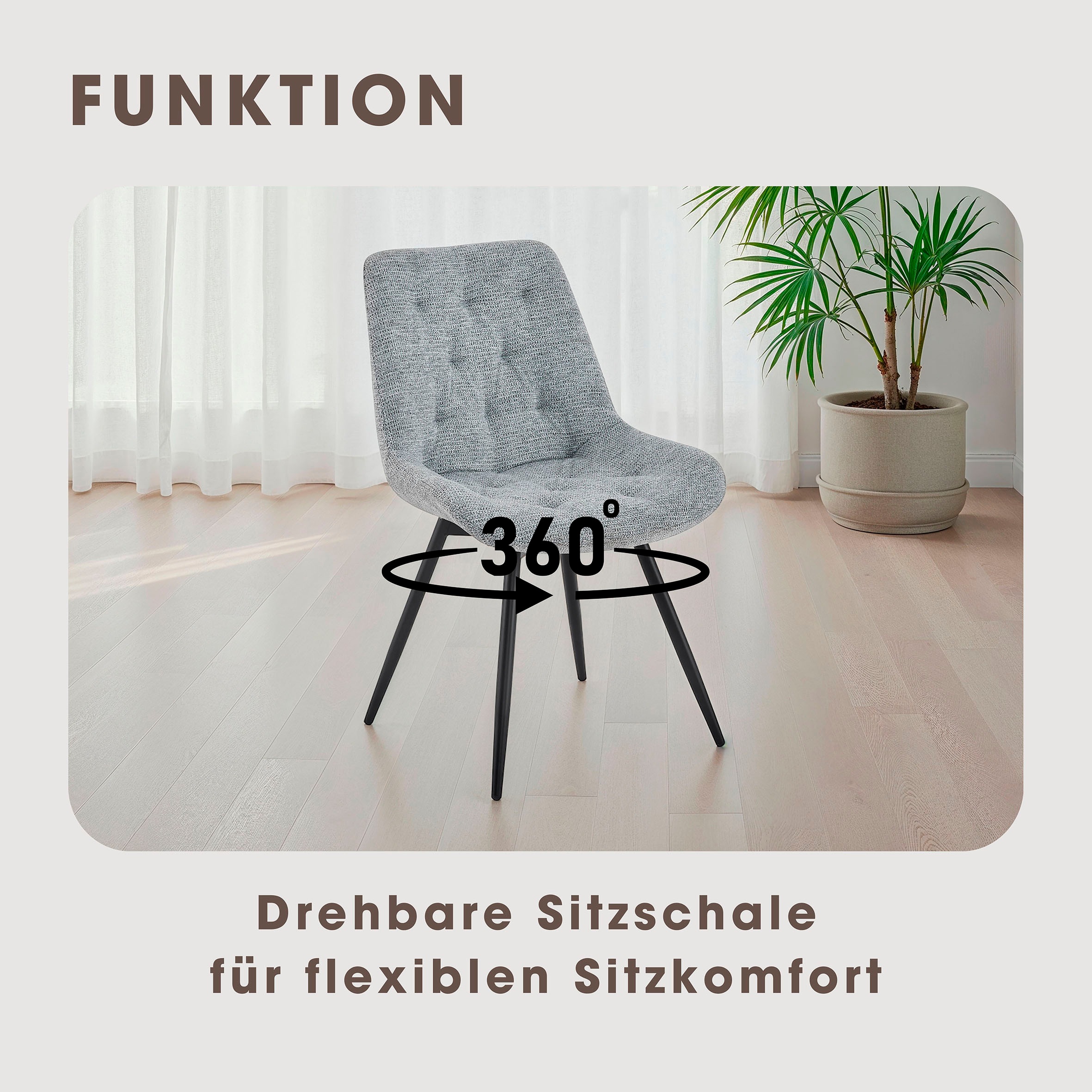 byLIVING Esszimmerstuhl »Aragon« (Set) 2 Stk.360 Grad drehbarer Stuhl, hochwertiger Webstoffbezug mit Steppung