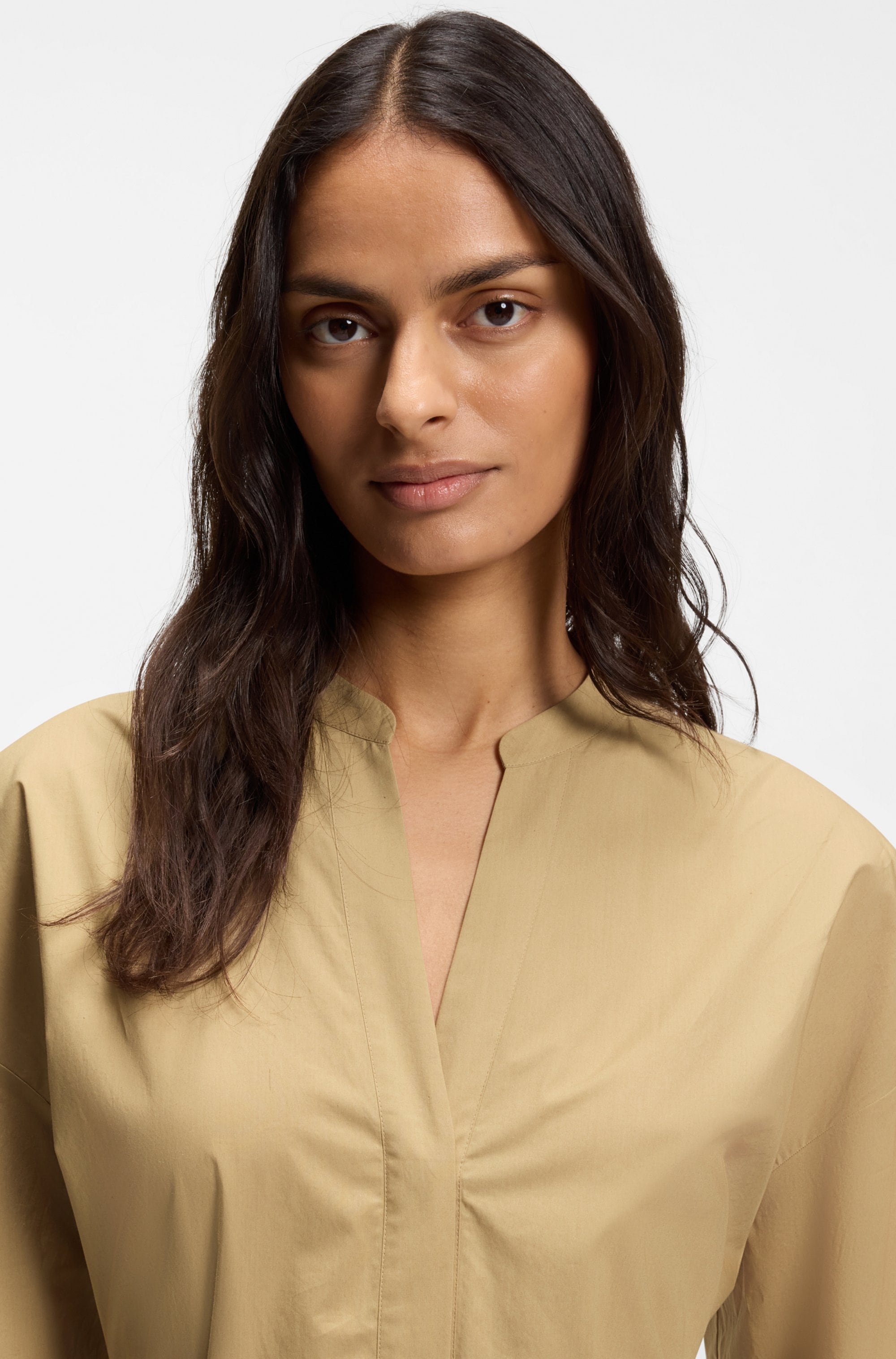 BOSS ORANGE Robe midi »Dellys Premium Damenmode« mit Ösen-Gürtel, Ballon-Ärmel, Regular Fit