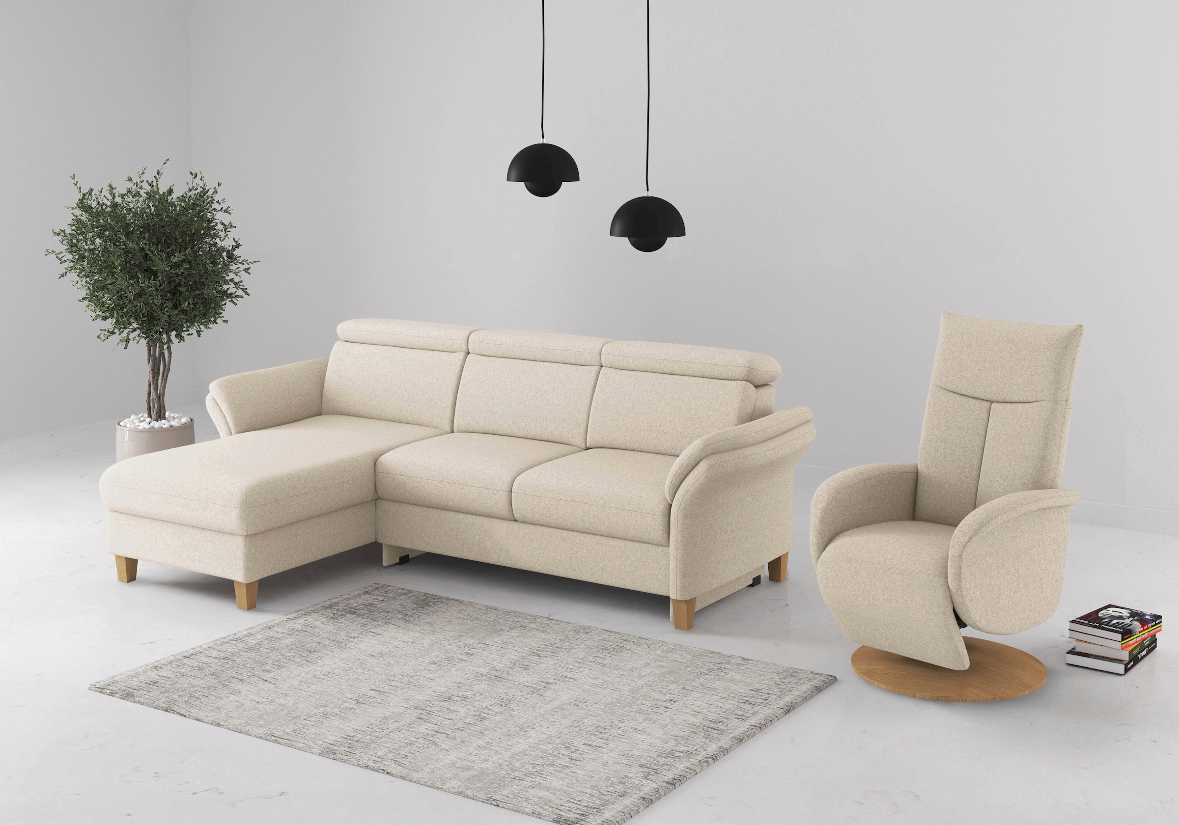 Home affaire Canapé d'angle »Glendale, L-Form« inkl. Kopfteilverstellung, wahlweise mit Vorziehsitz und Bettkasten